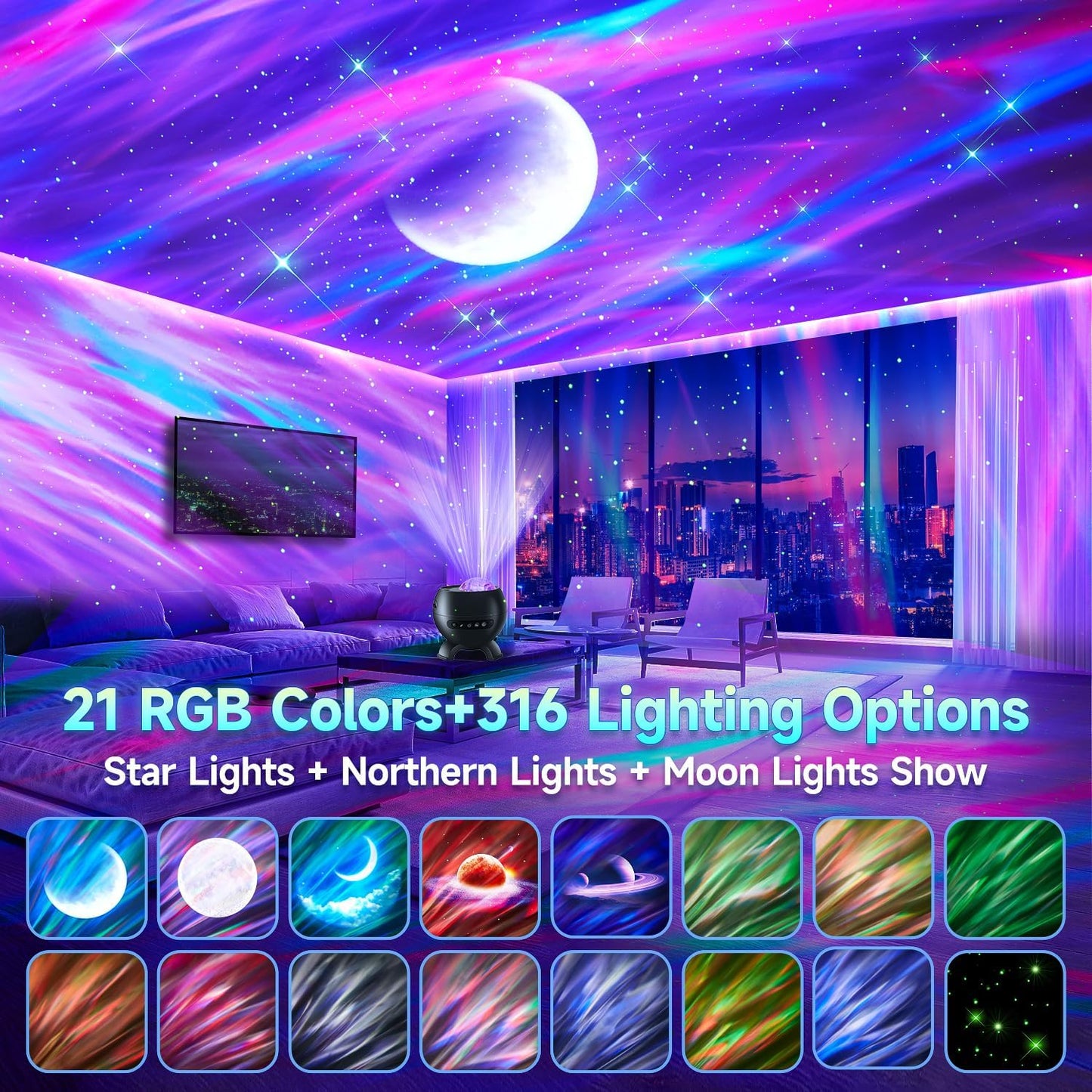 Northern Lights Projector Galaxy Projector for Bedroom, Birthday Gifts for Him 300+Colors Modes Aurora Light,15White Noise&Bluetooth Star Projector Galaxy Lights, Remote Ambient,Gifts for Boy