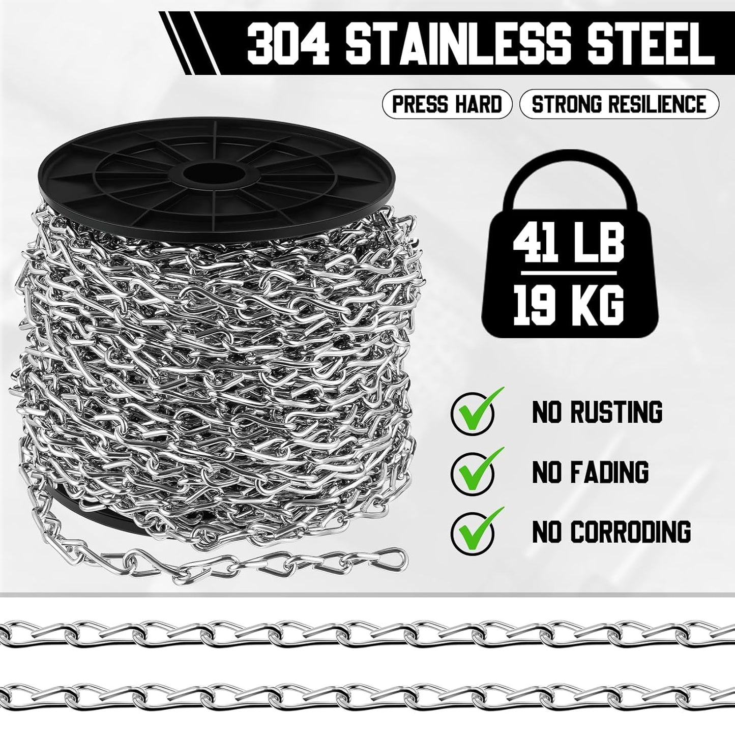 50ft Silver Jack Chain with 10 Pcs S Hooks Galvanized Steel Twist Chain with Spool-weldless for Hanging Fixture, Bird Feeders, Overhead Lights, Artworks, Flowerpots(2mm)