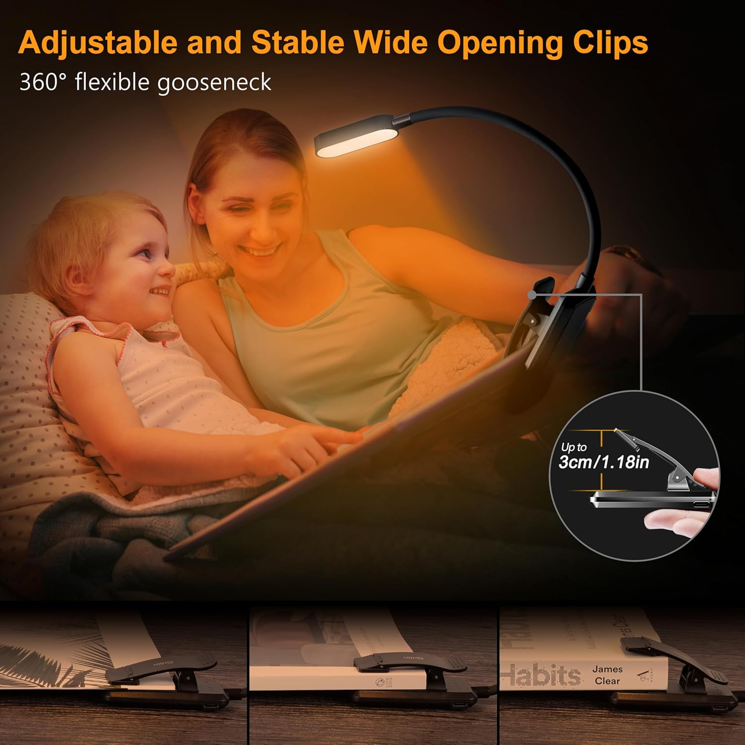 Gritin 16 LED Rechargeable Book Light for Reading in Bed- Eye Caring 3