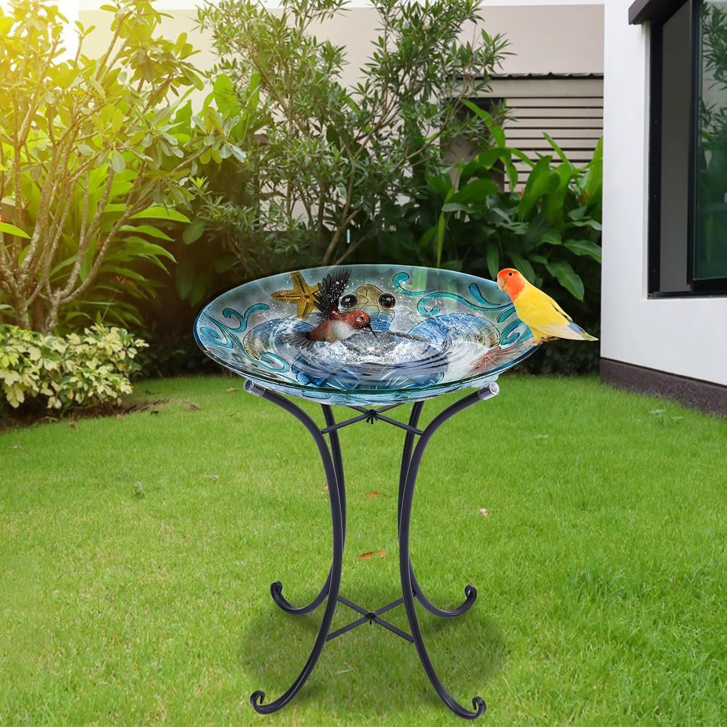 MUMTOP Glass Bird Bath, Large Bird Baths for Outdoors, Solar Birdfeede