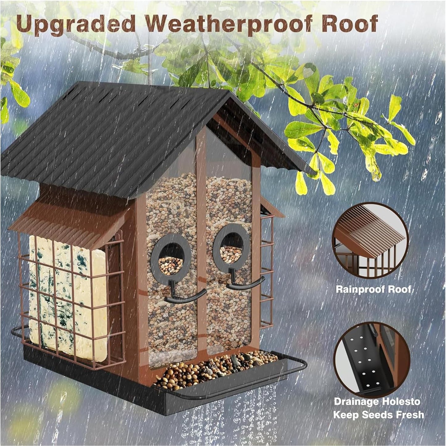 Bird Feeders for Outdoors, Metal Squirrel Proof Birding Supplies, Medium Outdoor Bird Feeder with Protective Cage, Feeding with Compact Design, Sturdy Weather-Resistant Material