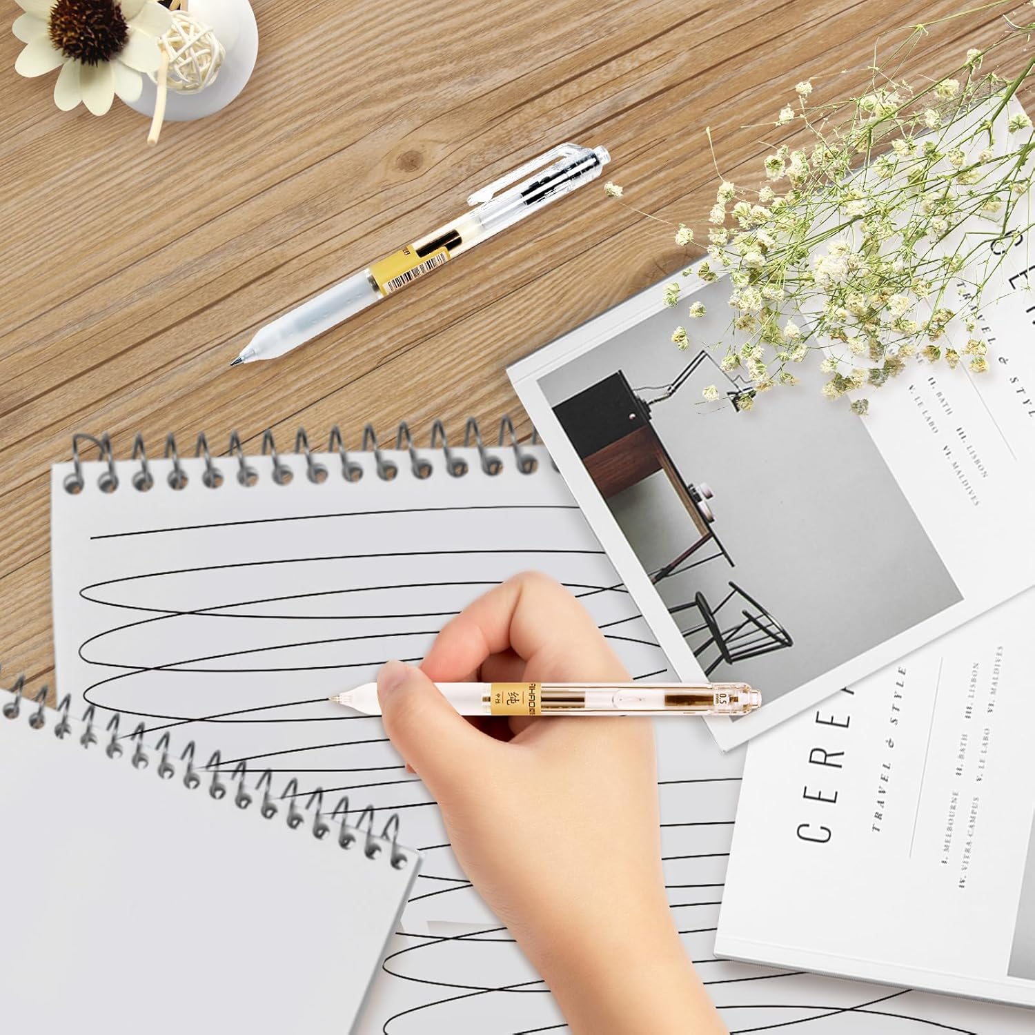 12 Pcs, Gel Pens 0.5mm, Retractable Pens, Black Pens 0.5 Fine Point, S