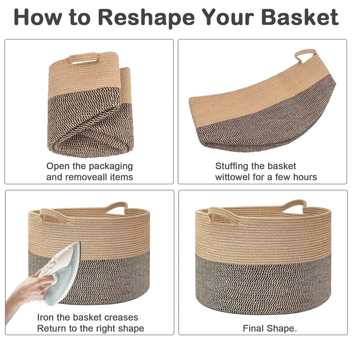 65L Large Blanket Basket,19.7" L x 19.7" W x 13" H Rope Woven Baskets 