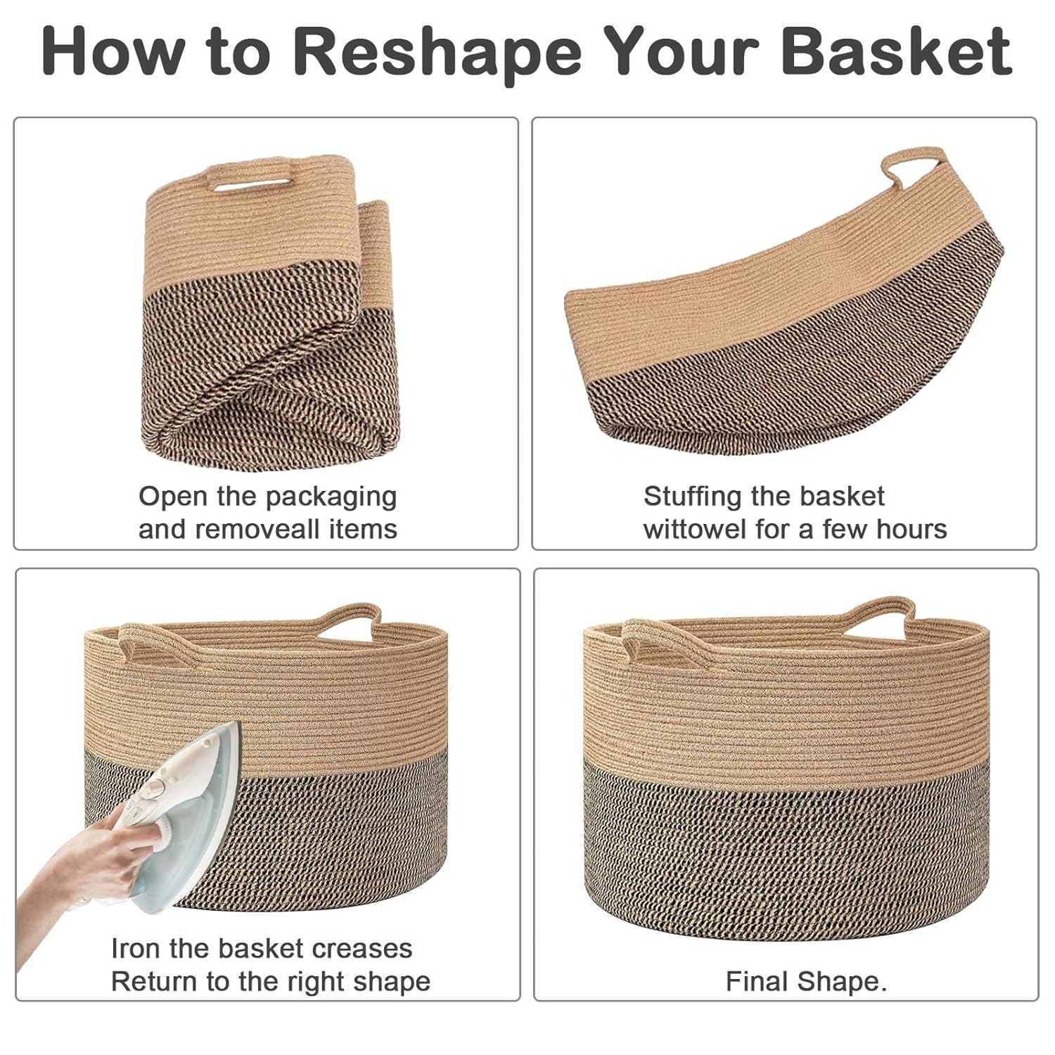 65L Large Blanket Basket,19.7" L x 19.7" W x 13" H Rope Woven Baskets 