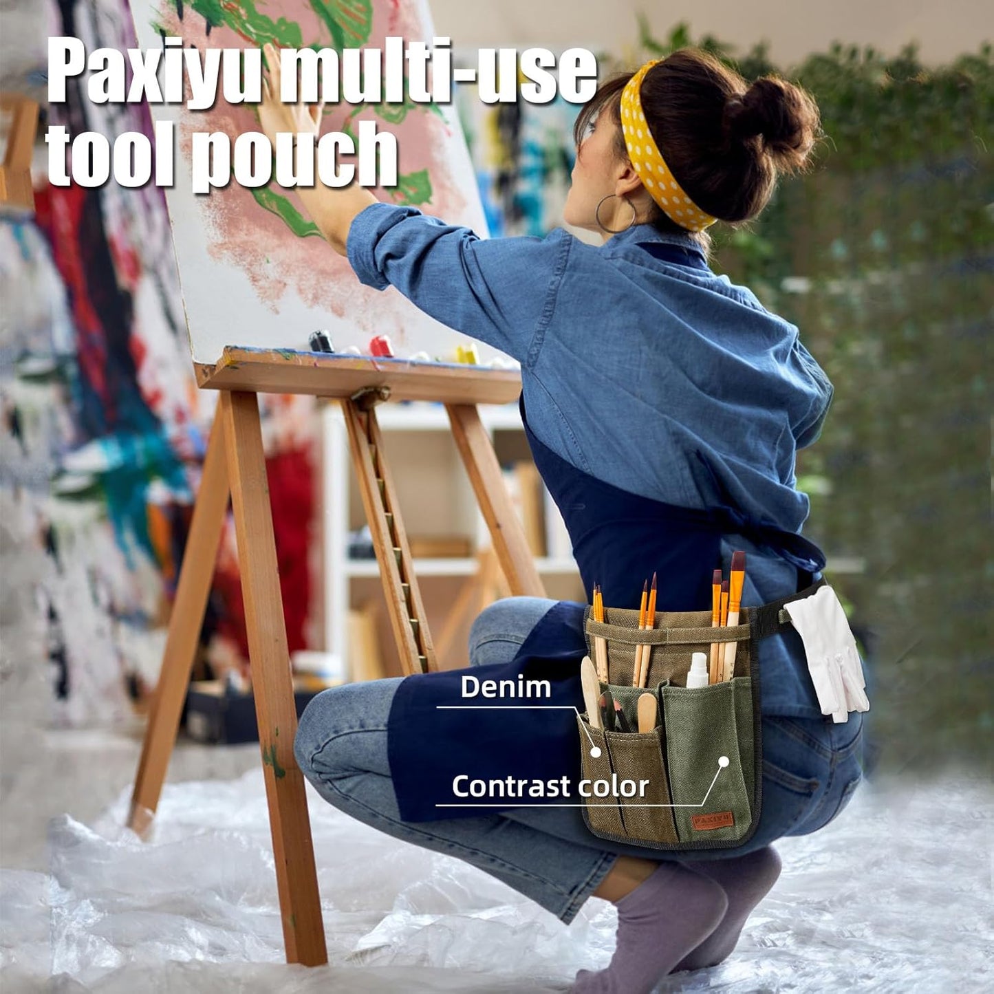 Garden Tool Belt for Men & Women, Denim Slim 4-Pocket Adjustable Garde