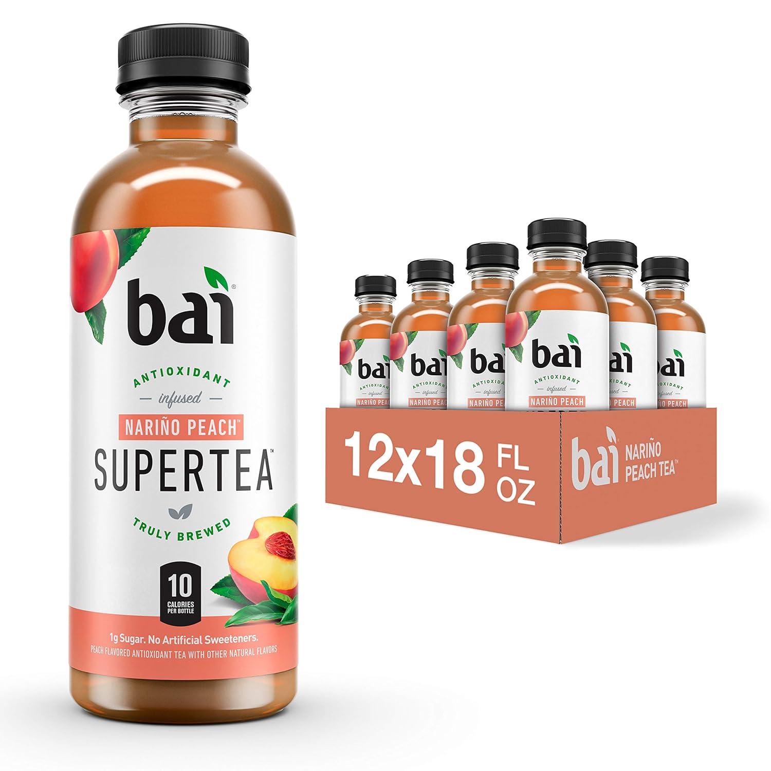 Bai Iced Tea, Narino Peach, Antioxidant Infused Supertea, Crafted with