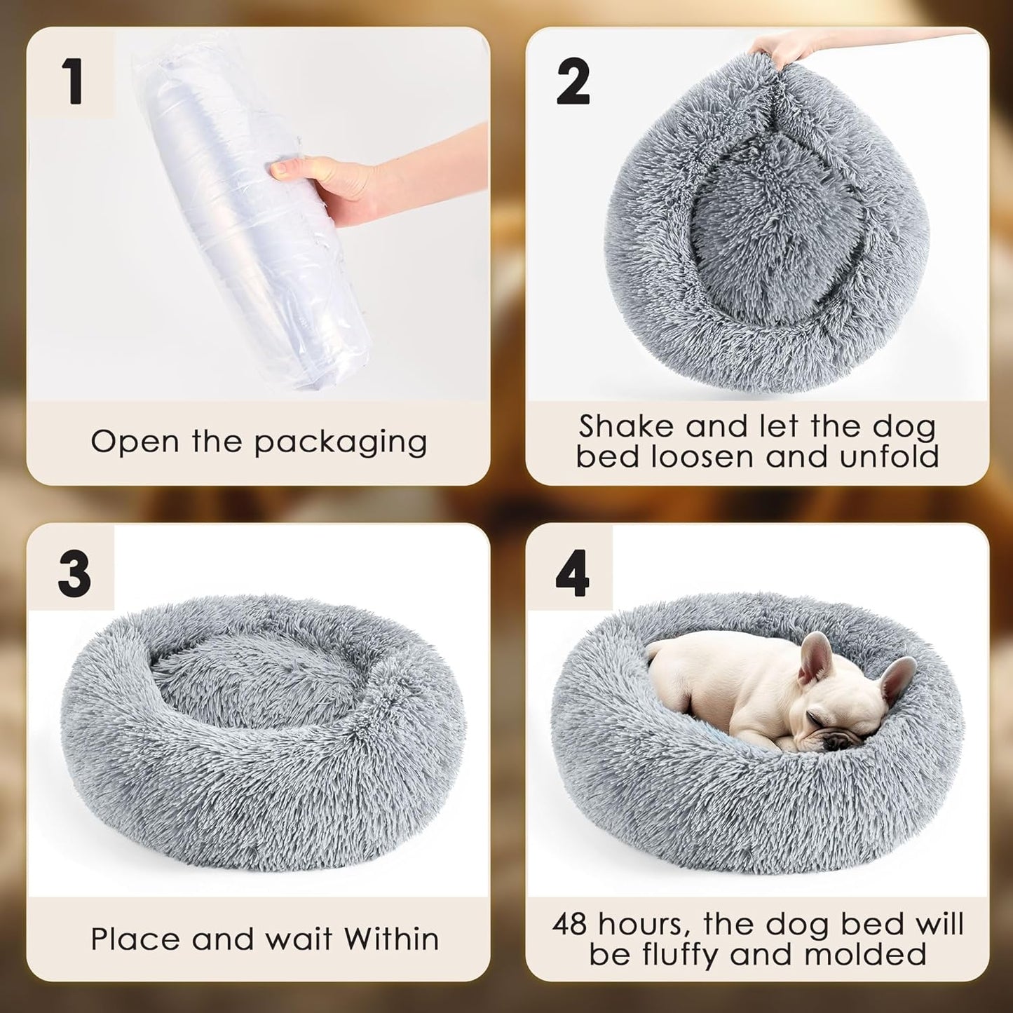Hoewina Dog & Cat Bed for Indoor Cats, 20in Calming Donut Bed for Pupp