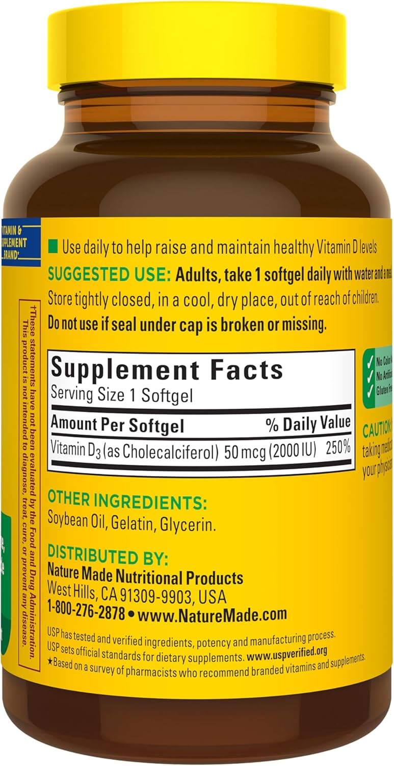 Nature Made Vitamin D3 2000 IU (50 mcg), Vitamin D Supplement for Bone