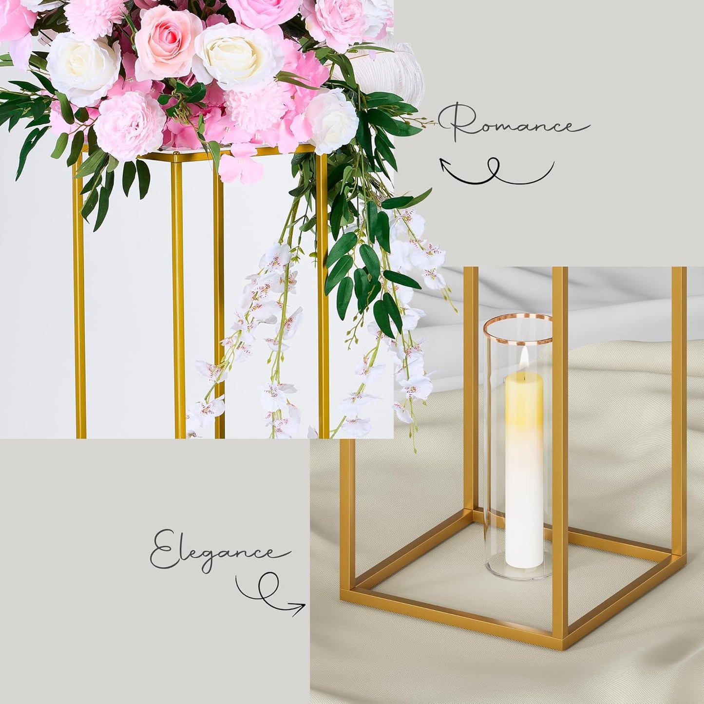 TEKXYZ 2 Pcs 23.6 Inch Tall Metal Flower Stand, Gold Centerpieces For Wedding, Event Party Props, Patio Decor