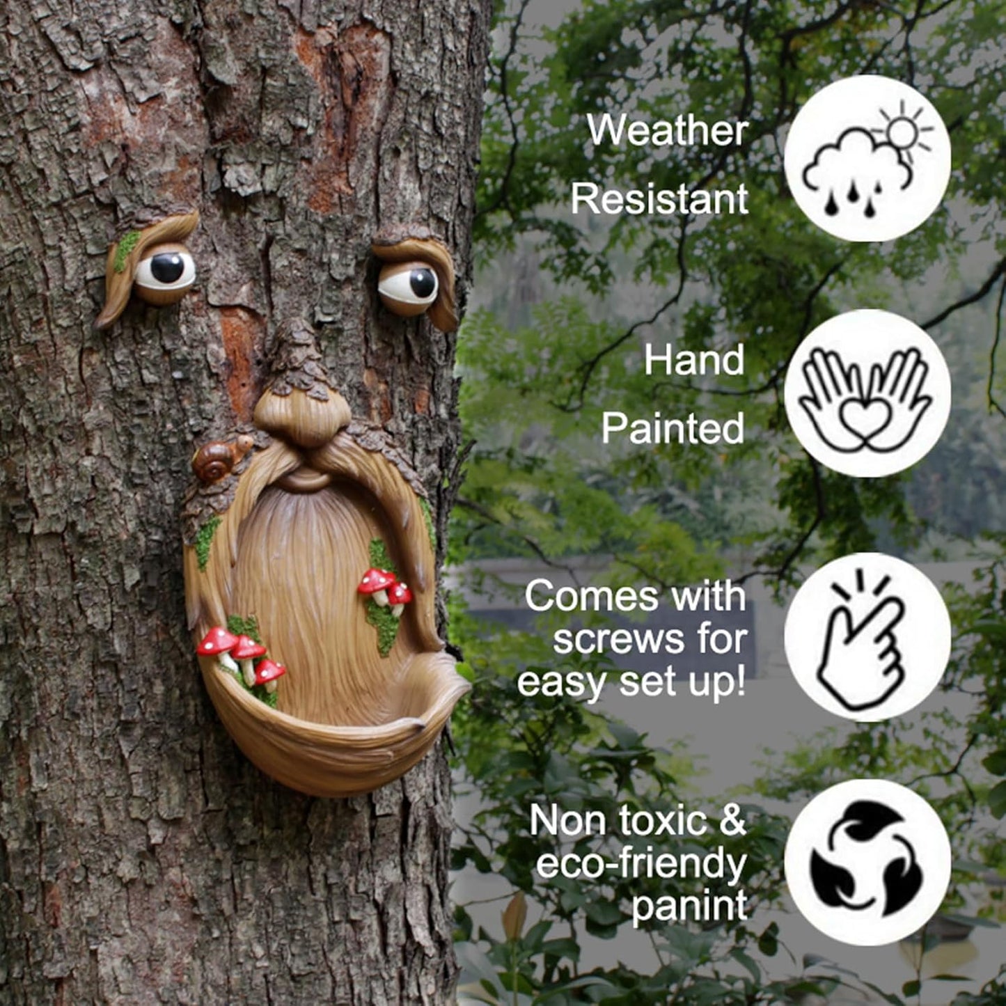 Tree Face Bird Feeder Funny Old Man Tree Face Weather Resistant Bird F