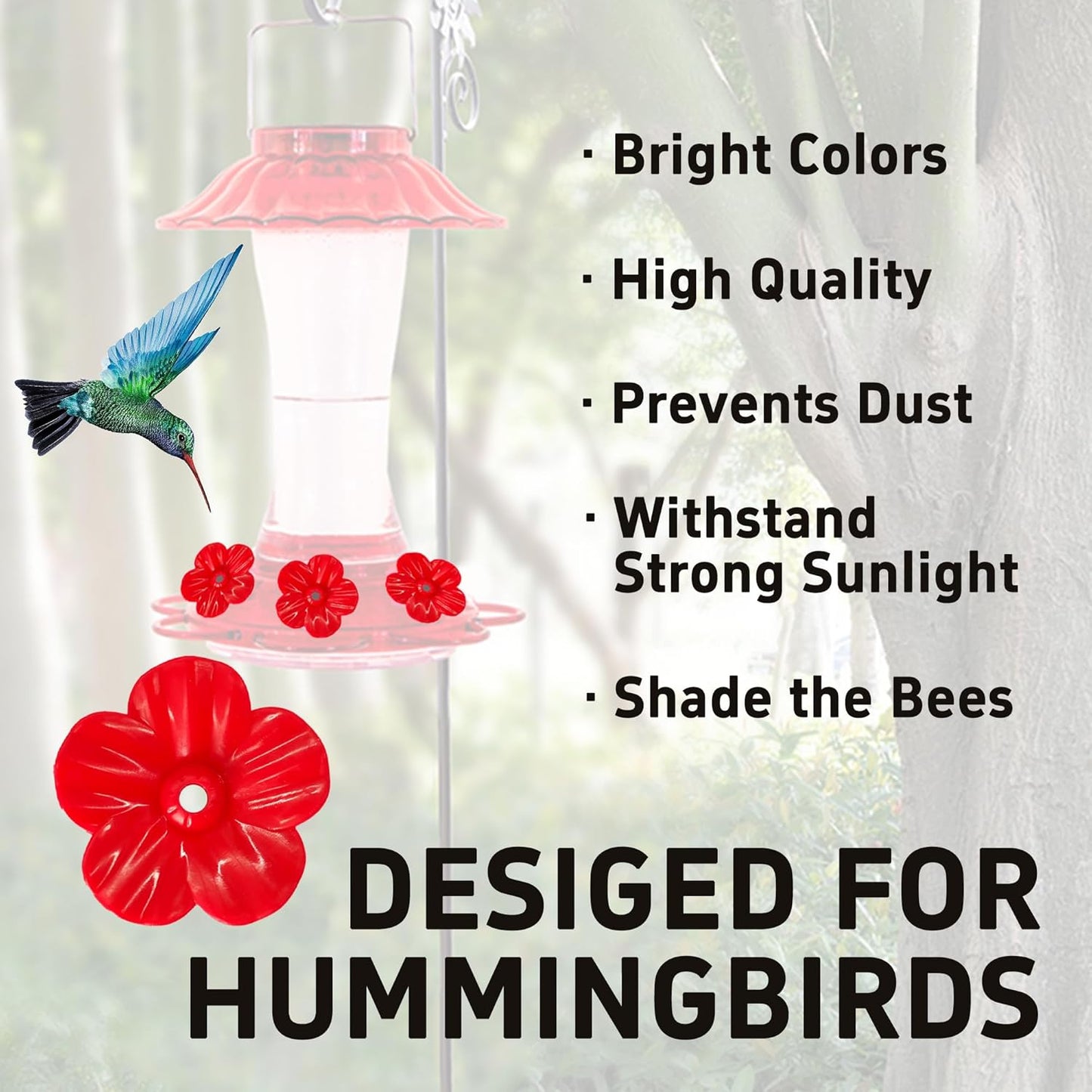 16 PCS Hummingbird Feeder Flowers, Heavy Duty Plastic Feeding Ports Replacement Parts for Outdoor Hanging Bird Feeders (Red)