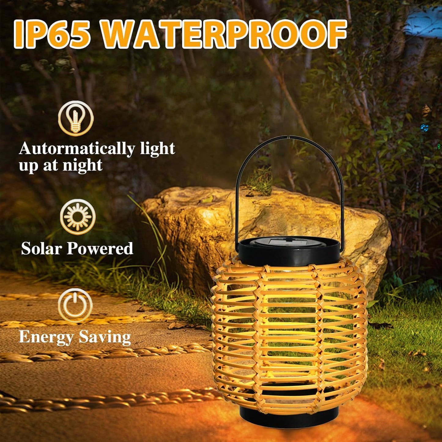 Afirst Solar Lanterns Outdoor, Natural Bamboo Hanging Solar Lights Waterproof Rattan Decorative Lanterns for Yard, Patio, Lawn, Tabletop, Pathway, Landscape, Garden Decor Gifts