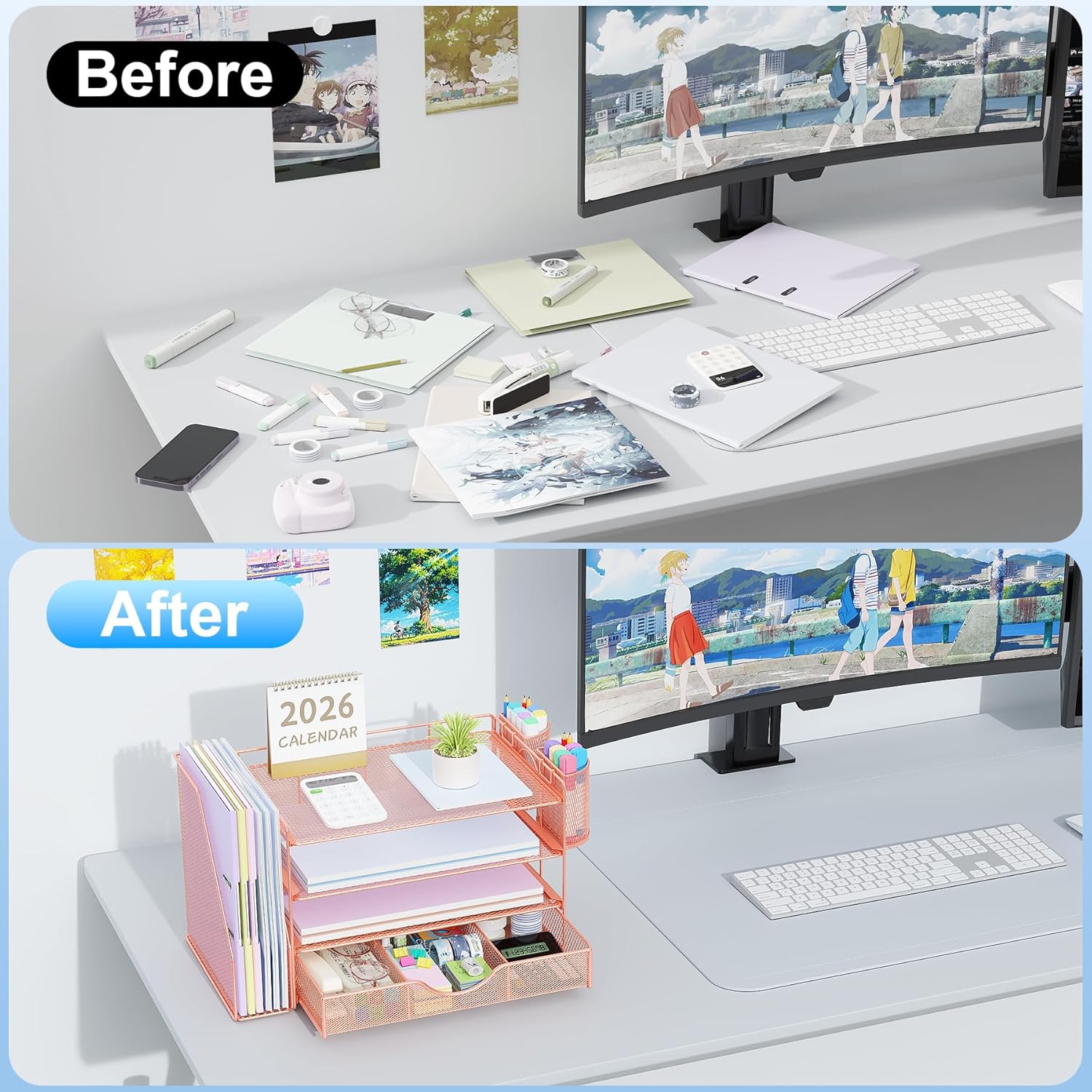gianotter Desk Organizers and Accessories with File Holder, 4-Tier Des