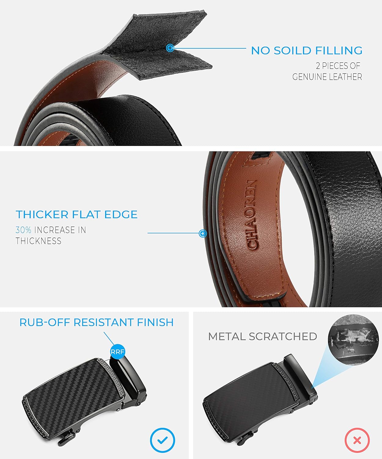 CHAOREN Mens Belt Leather Ratchet Belt - Customizable Fit, Effortless 