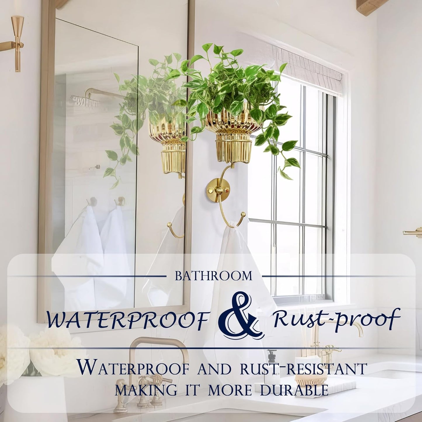 Hanging Plant Wall Vessel for Flowers with Hook, Indoor Outdoor Boho Bathroom Decor Wall Art Planter Mounted Vase (Gold)