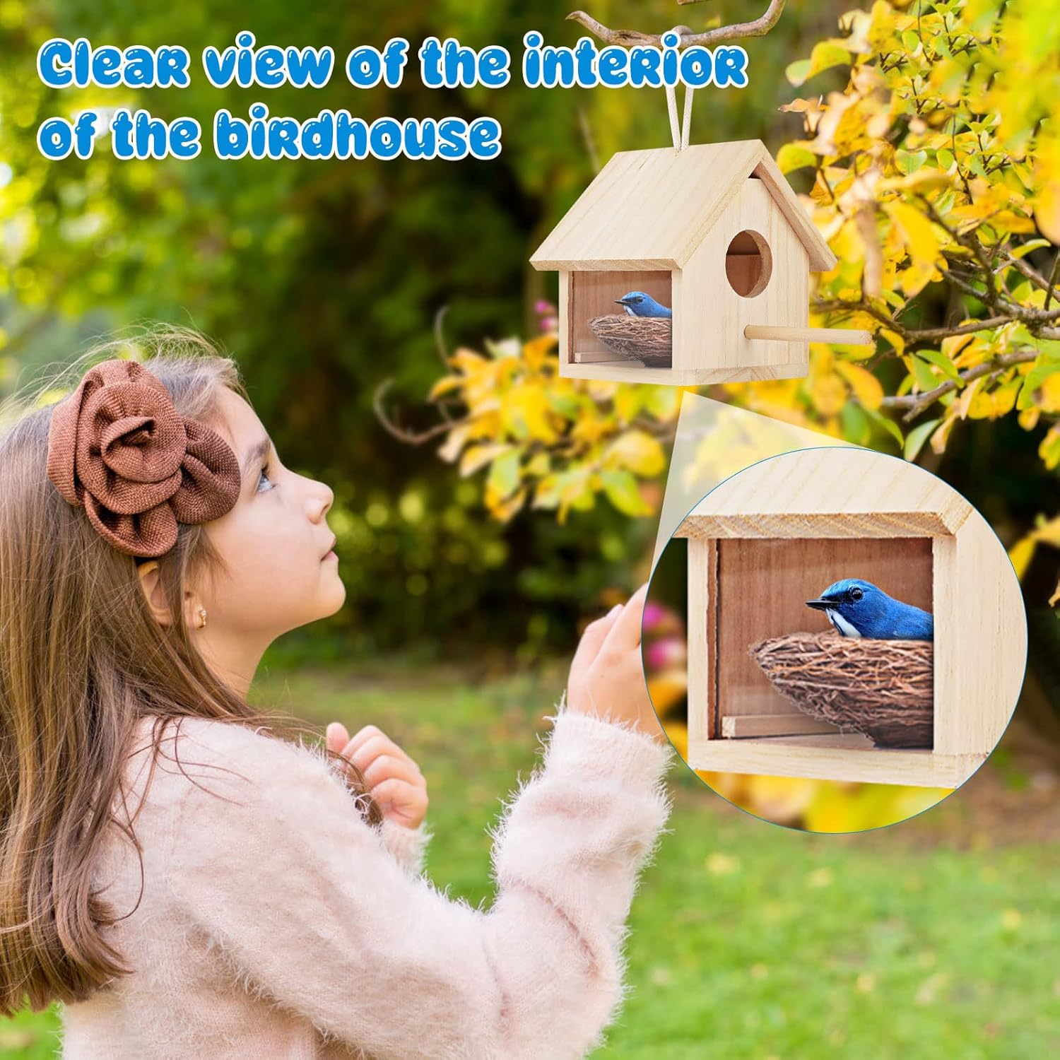 Bird Houses for Outside Clearance with Pole, Wood Birdhouse Blue Bird 