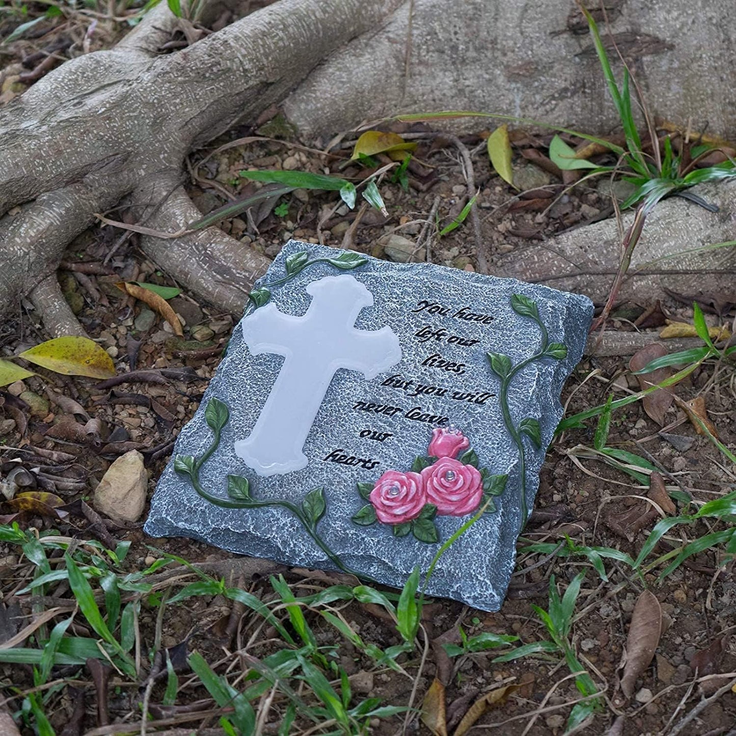 MXwcy Cross Solar Lights Outdoor Garden Memorial Stepping Stone, IP65 Waterproof is Used for Walls or Lawns, A Touching Memorial Gift & Condolence Gifts Grave Decorations for Cemetery