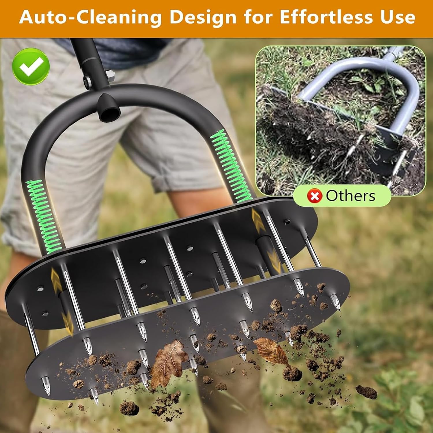 seasky Lawn Aerator, Manual Lawn Aerator Tool with Padded T-Handle, Wi