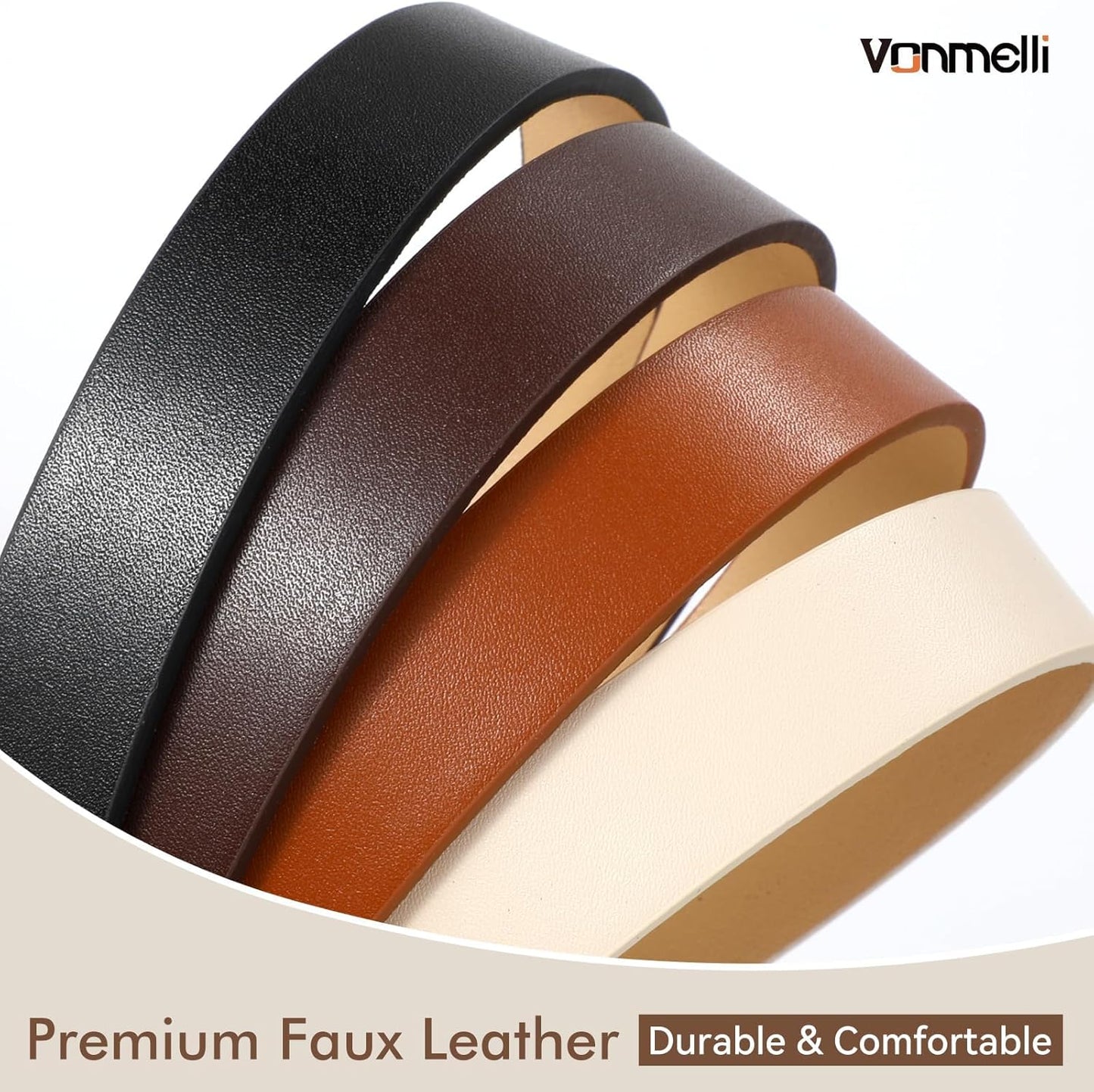 VONMELLI 4 Pack Womens Thin Leather Belt Skinny Waist Belts for Women 
