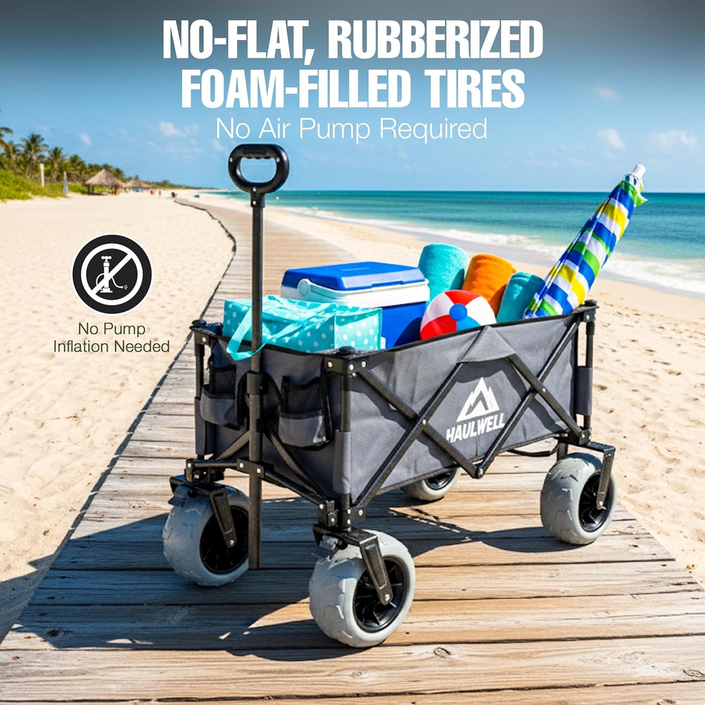 Beach Wagon for Sand with Big Wheels | All Terrain Folding Utility Cart | Collapsible Heavy Duty Wagon Cart for Kids, Beach and Camping | Haulwell