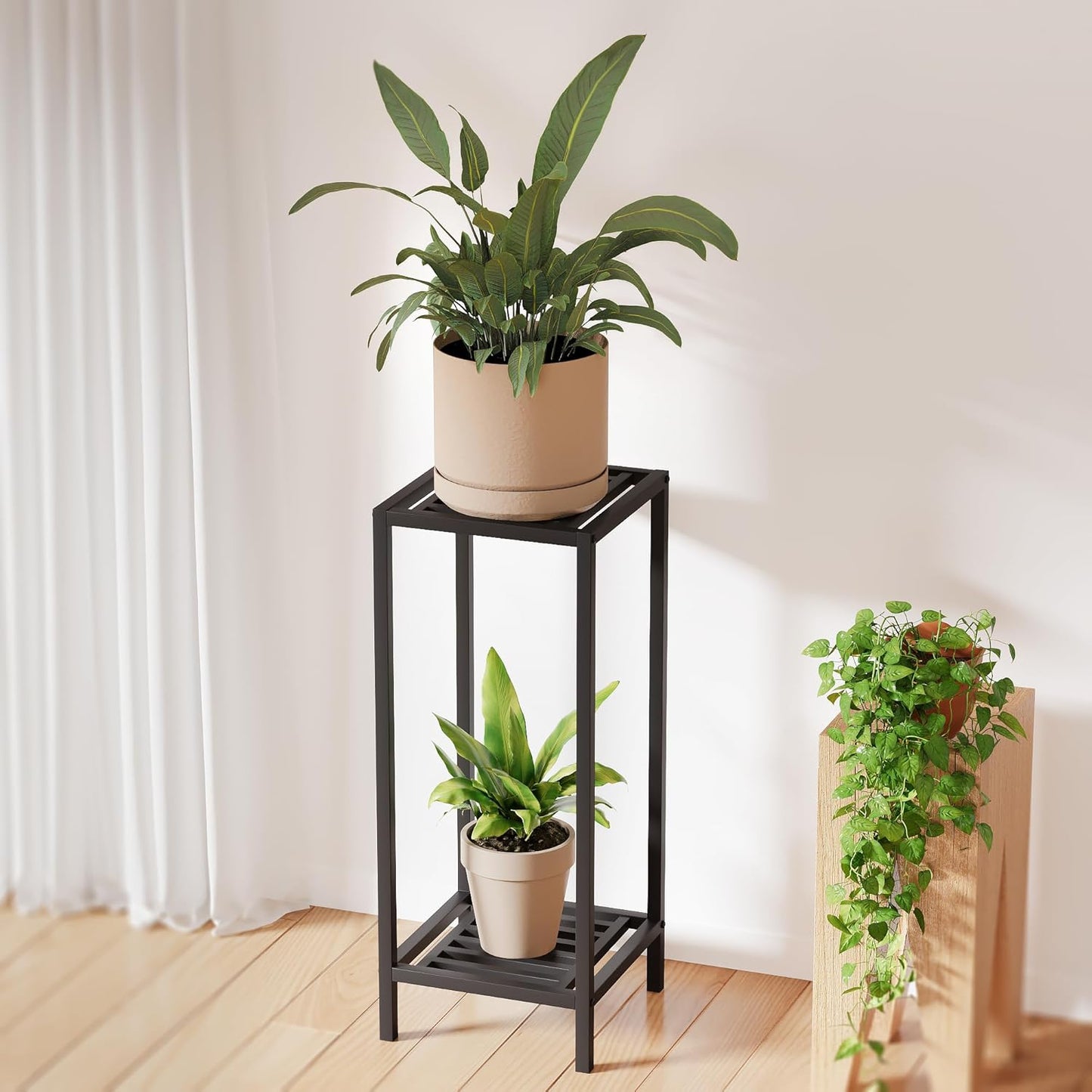 Zhongma 2 Tier 30" Tall Indoor Outdoor Plant Stand, 12 L x 12 W x 30 H
