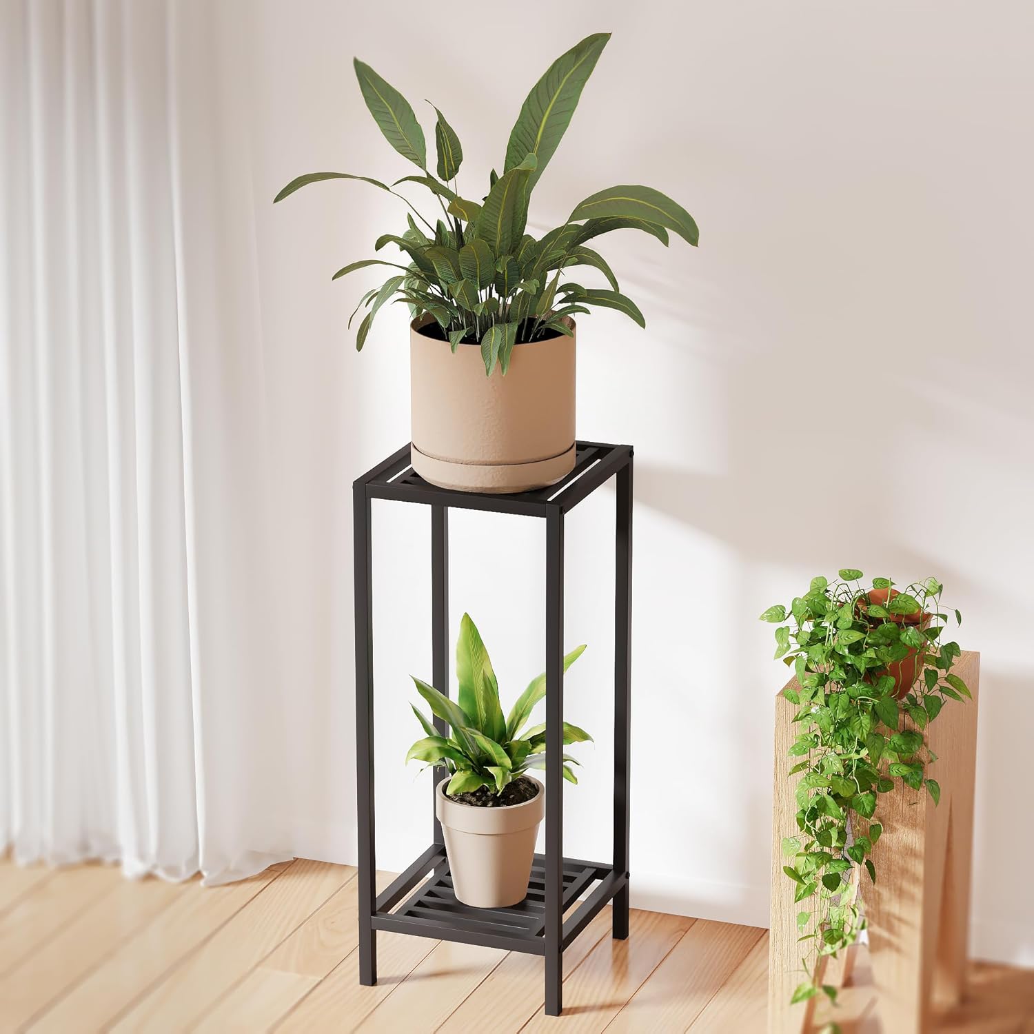 Zhongma 2 Tier 30" Tall Indoor Outdoor Plant Stand, 12 L x 12 W x 30 H