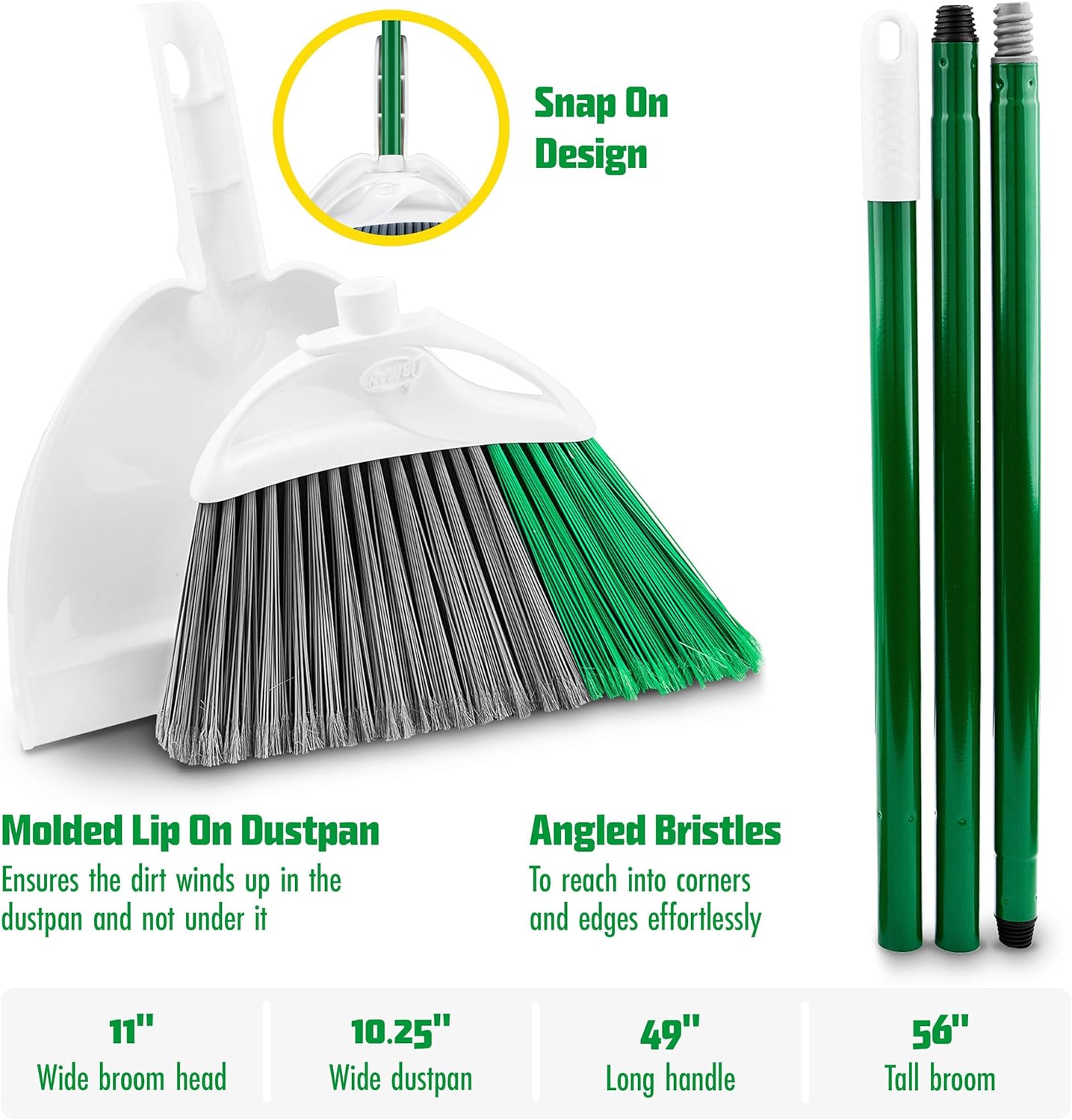 Libman FlexTech 빗자루, 쓰레받기 콤보 세트, 실내 및 실외 바닥 청소용, 애완동물, 강아지 털 빗자루, 139.7cm(55인치) 정밀 각도 빗자루, 손잡이 3개, 너비 27.9cm(11인치), 너비 26cm(10.25인치) 더스트 팬