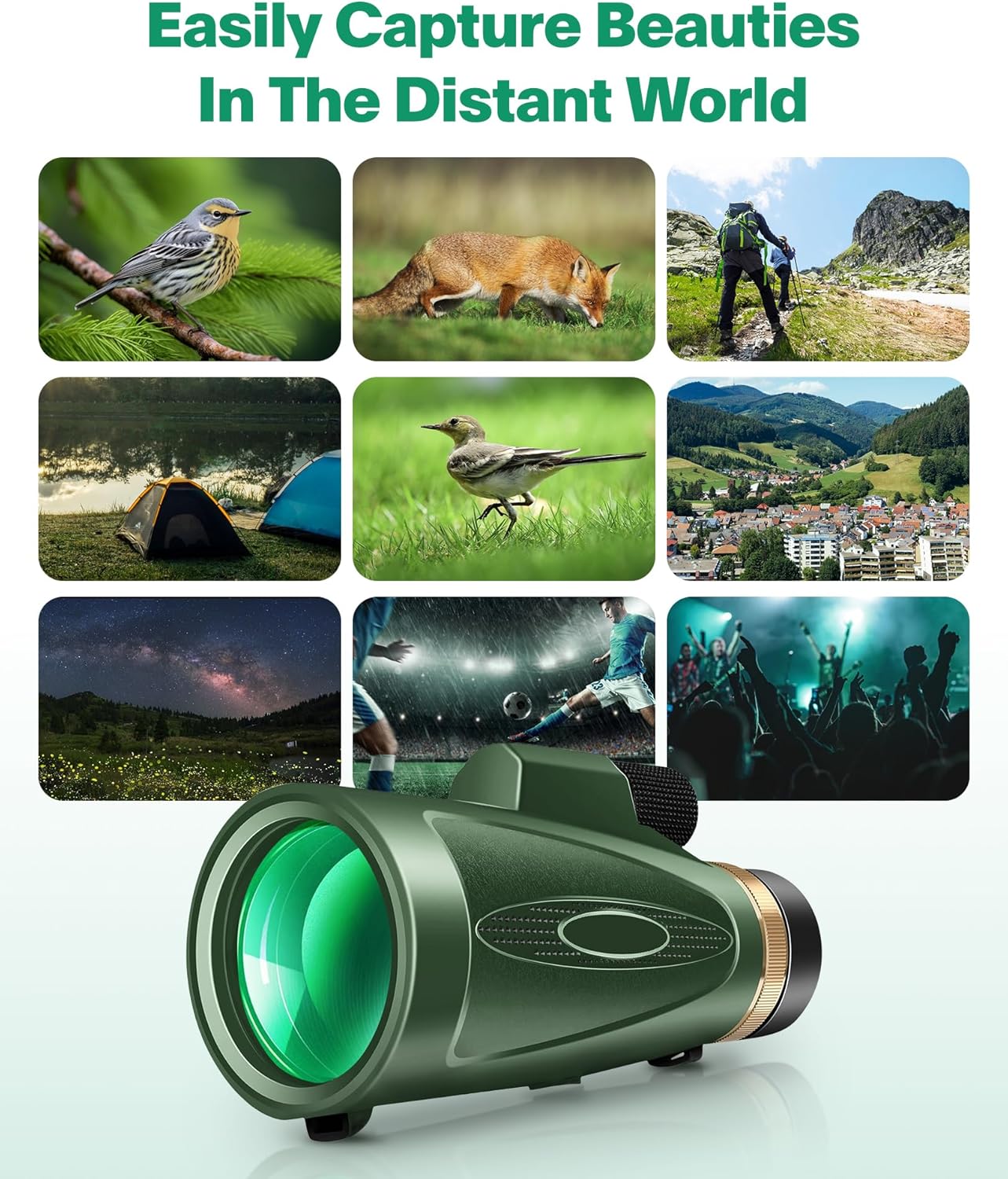 Monocular Telescope 80x100 High Power with Smartphone Adapter Tripod,Larger Vision Monoculars for Adults with BAK4 Prism & FMC Lens, Suitable for Bird Watching Hunting Hiking Camping Wildlife-Green