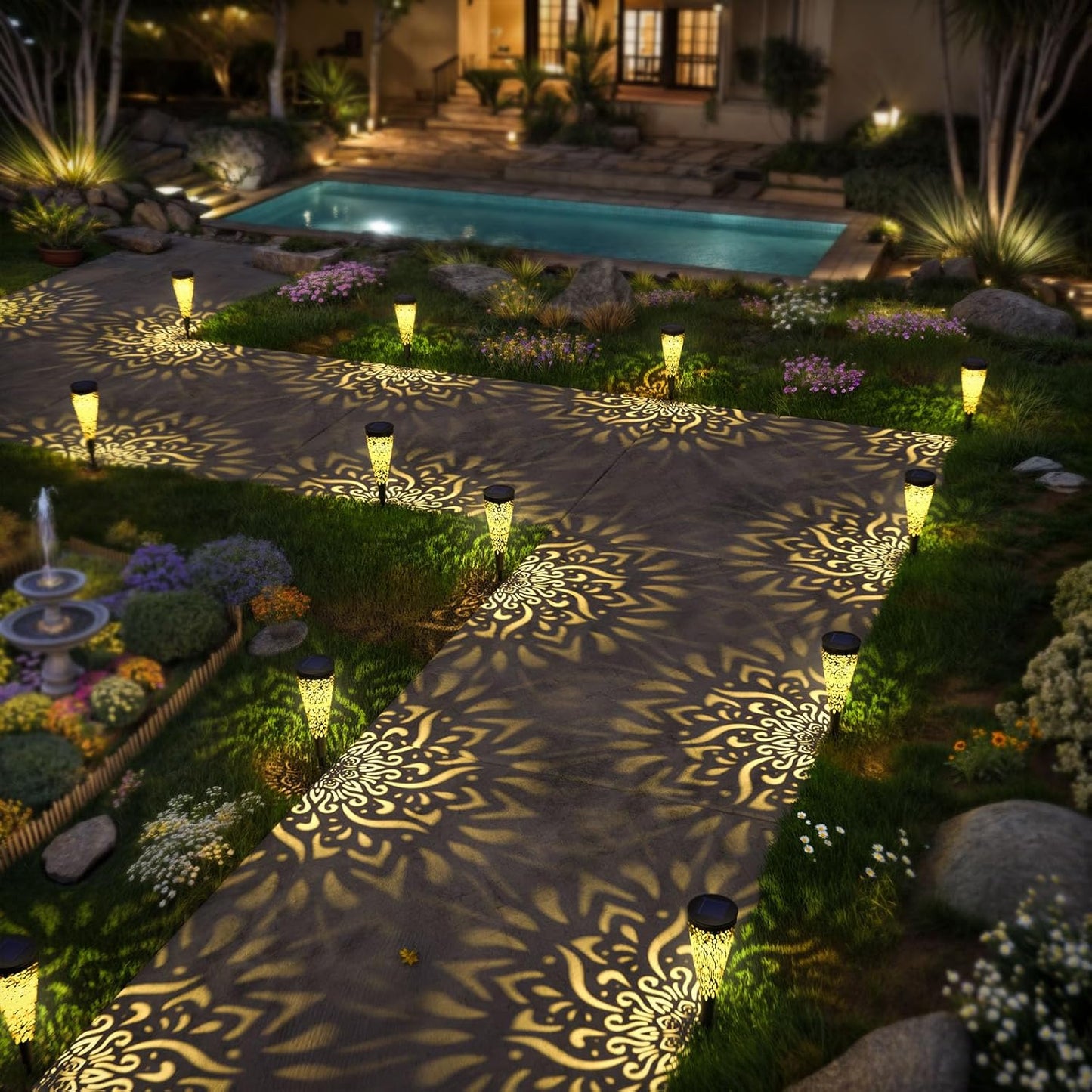 6 Pack Solar Lights Outdoor Garden Decorative Mandala Solar Garden Lig