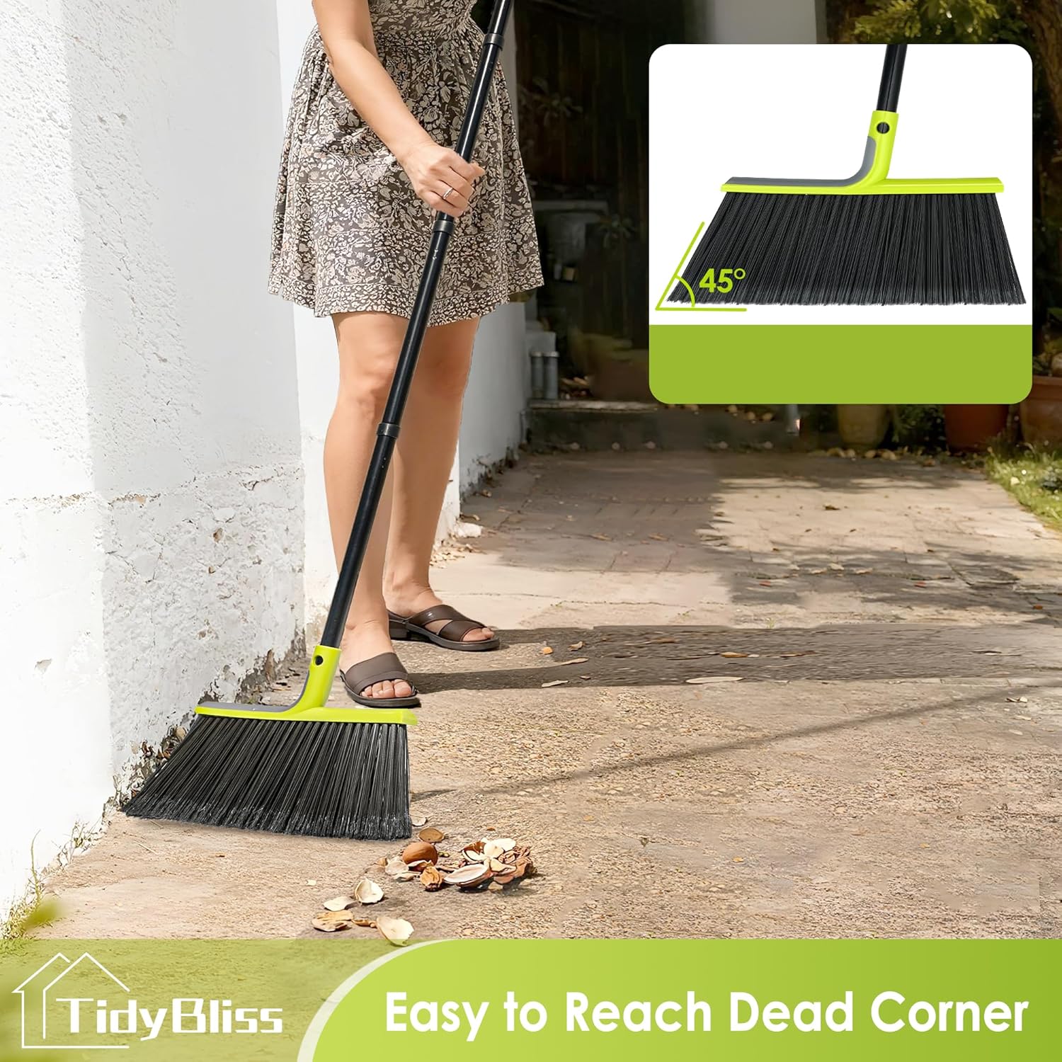4 Packs Outdoor Broom Heavy Duty, 56 inches Tall Commercial Soft Brist