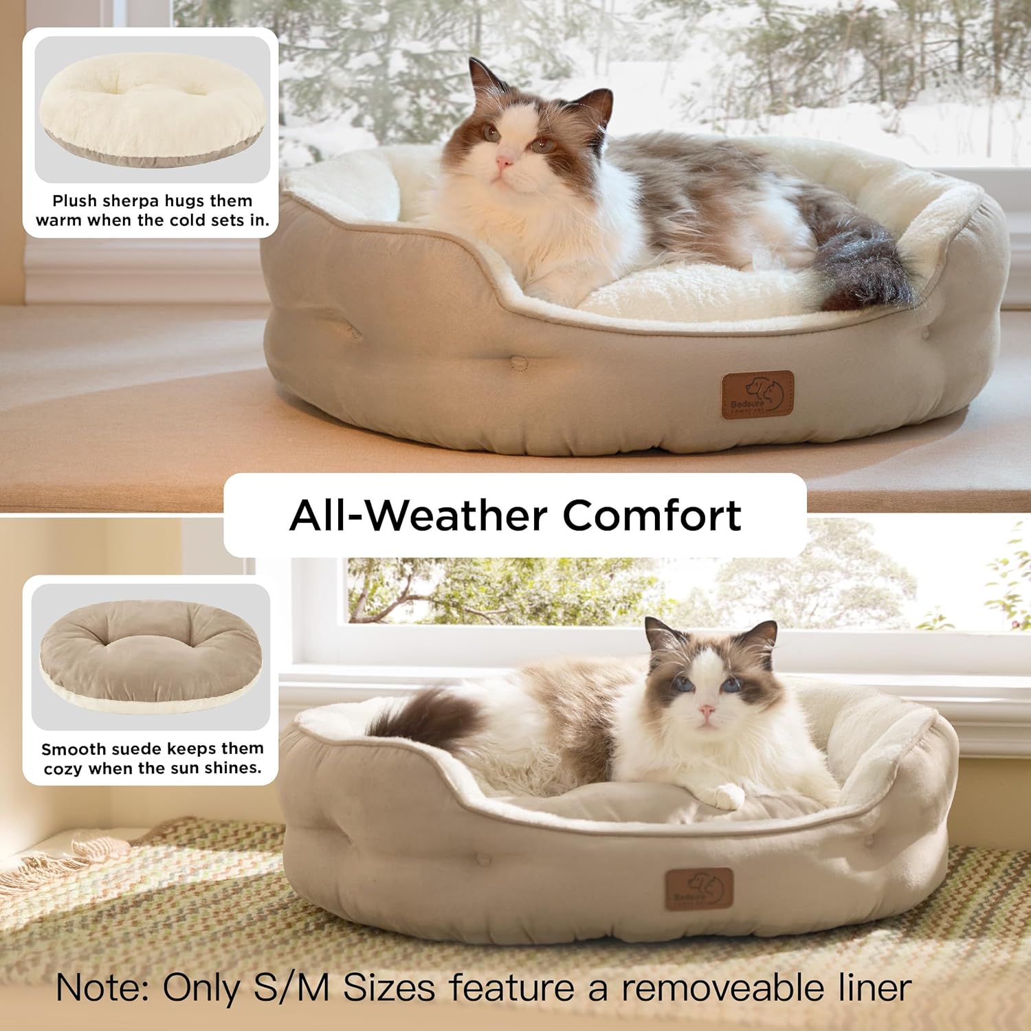 Bedsure Dog Beds for Small Dogs - Round Cat Beds for Indoor Cats, Wash