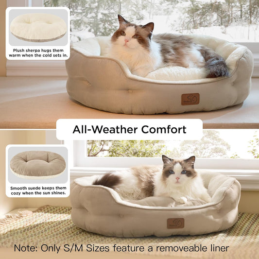 Bedsure Dog Beds for Small Dogs - Round Cat Beds for Indoor Cats, Wash