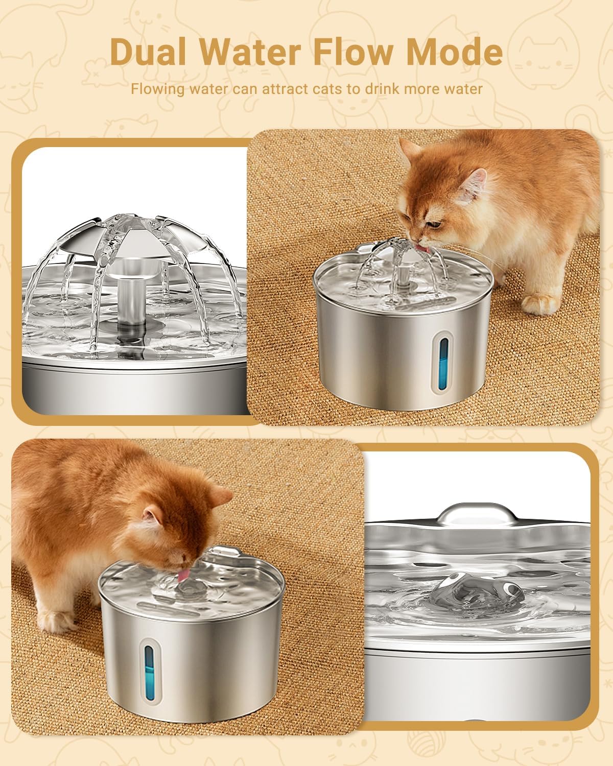 Cat Water Fountain Stainless Steel - 74oz/2.2L Pet Gift Dog Water Disp