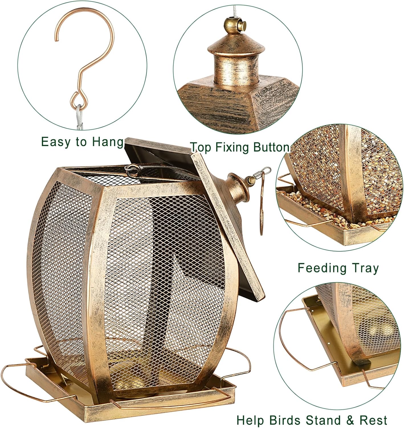 Bird feeders for Outdoors, Heavy Duty Metal Wild Bird Feeders for Outside Hanging, 9 Lbs Extra Large Capacity Retro Lamp Shape Birdfeeder for Garden Yard Outside Backyard, Easy Fill