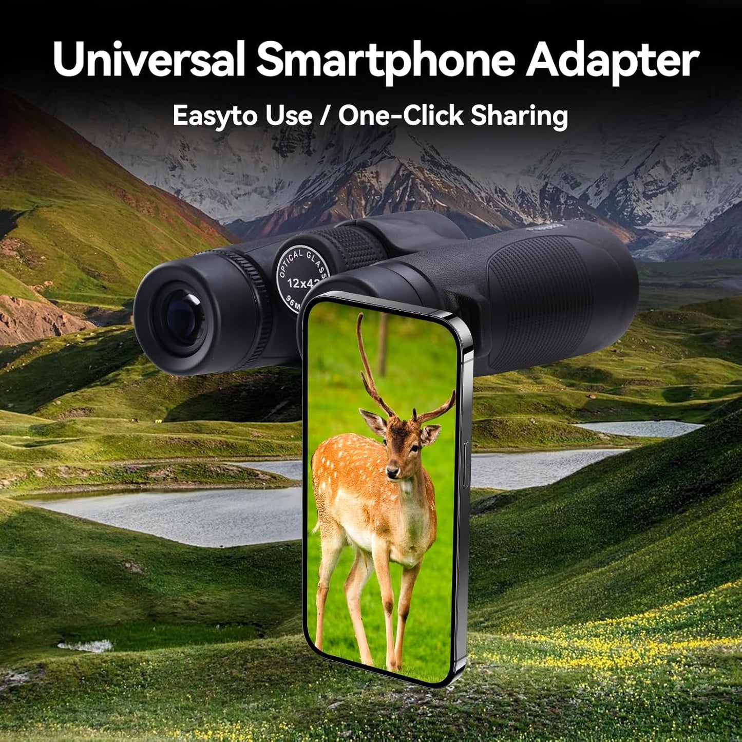 Binoculars for Adults High Powered: 12x42 HD Zoom Binocular for Bird Watching Hunting - Powerful Lightweight Waterproof Binoculars with Phone Adapter for Travel Cruise Ship Stargazing Hiking