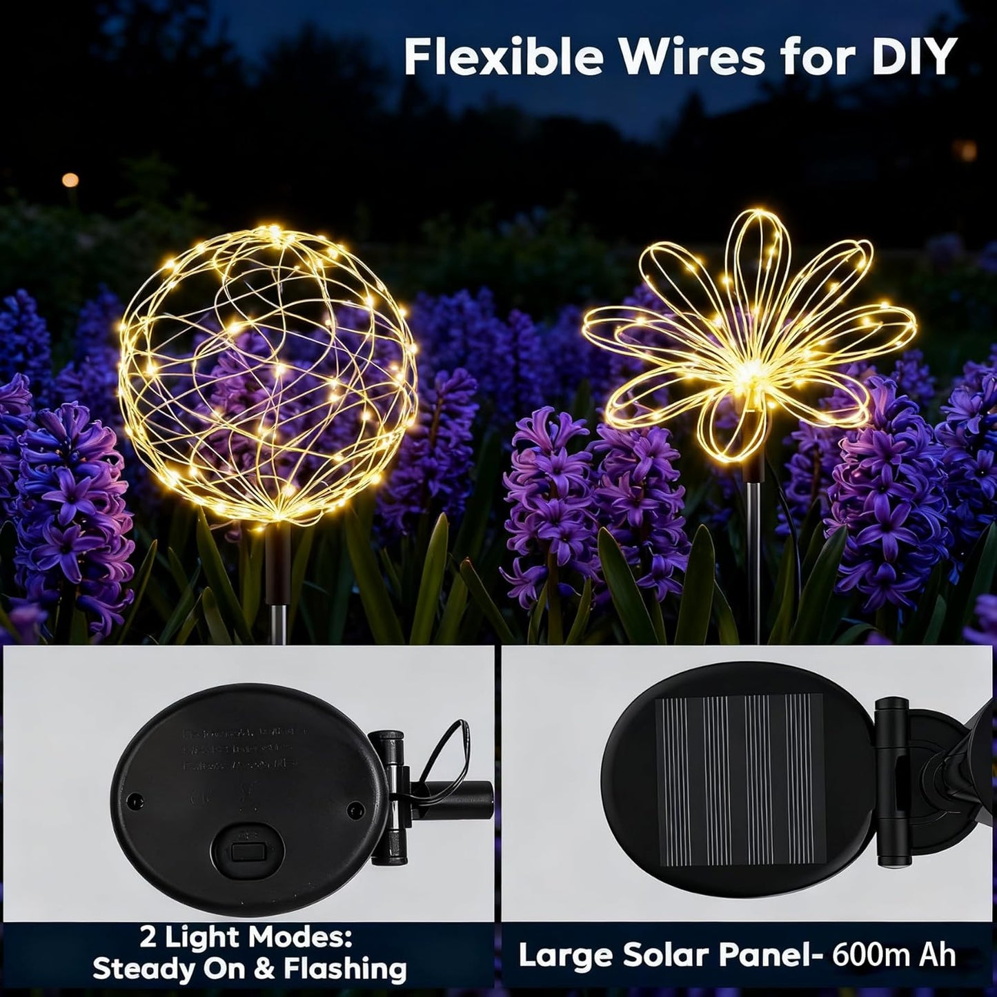4 Pack Solar Firework Lights, 200 LED Outdoor Waterproof Garden Decorative Lights, for Party, Home, Christmas Decoration (Warm Ligh)