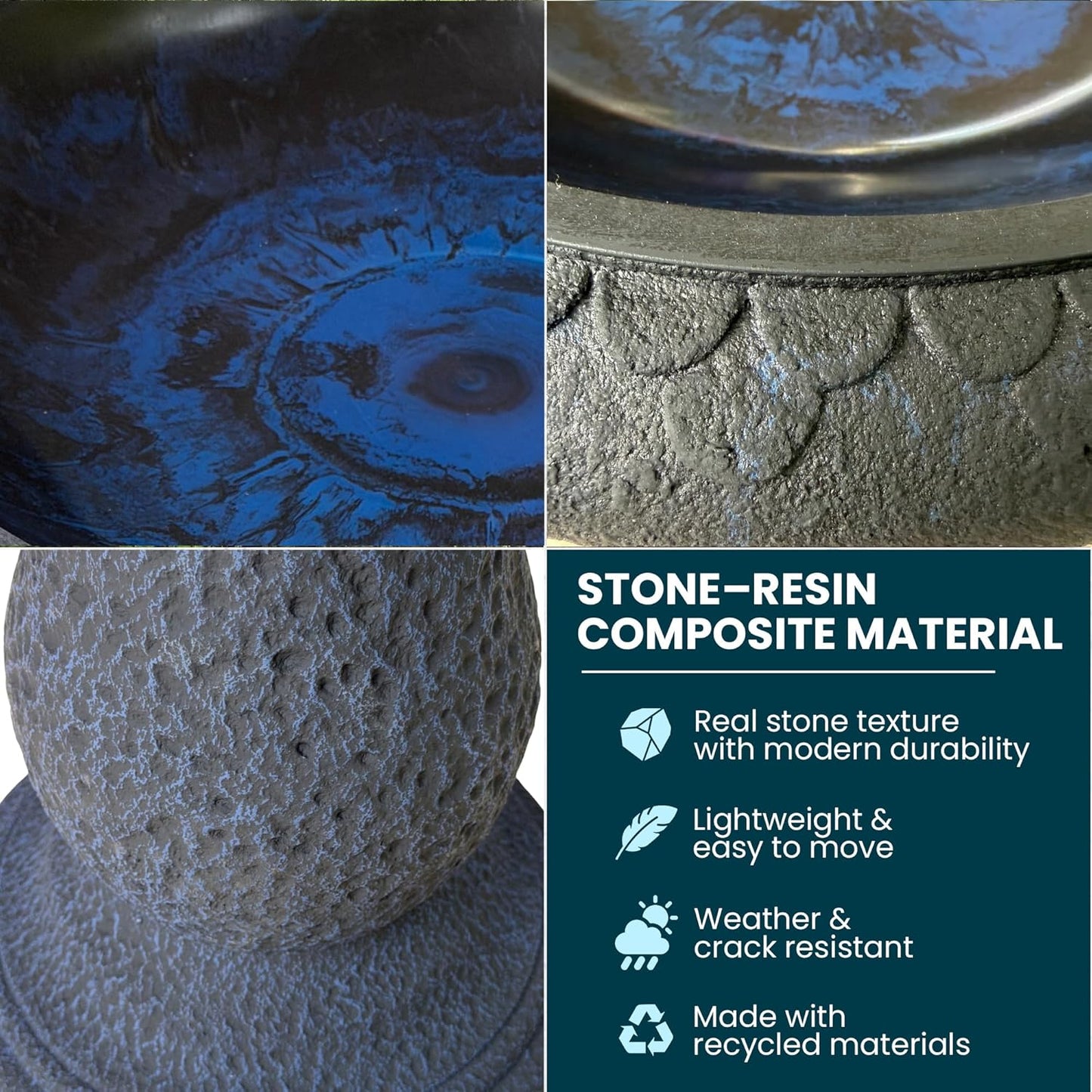 Pedestal Birdbath with Solar Fountain, Resin Stone Composite Outdoor G
