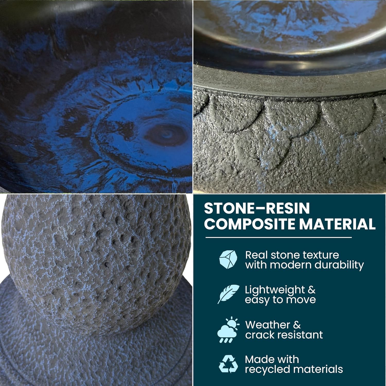 Pedestal Birdbath with Solar Fountain, Resin Stone Composite Outdoor G