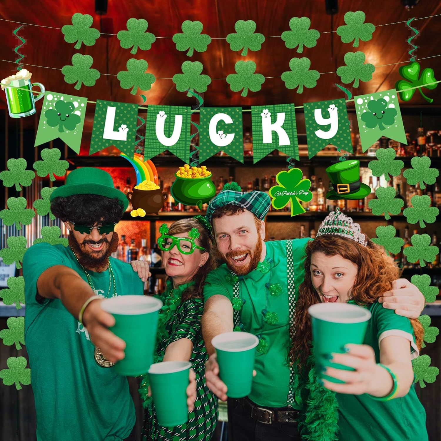 31Pcs St Patricks Day Decorations Pre-Assembled Shamrock Lucky Banner 