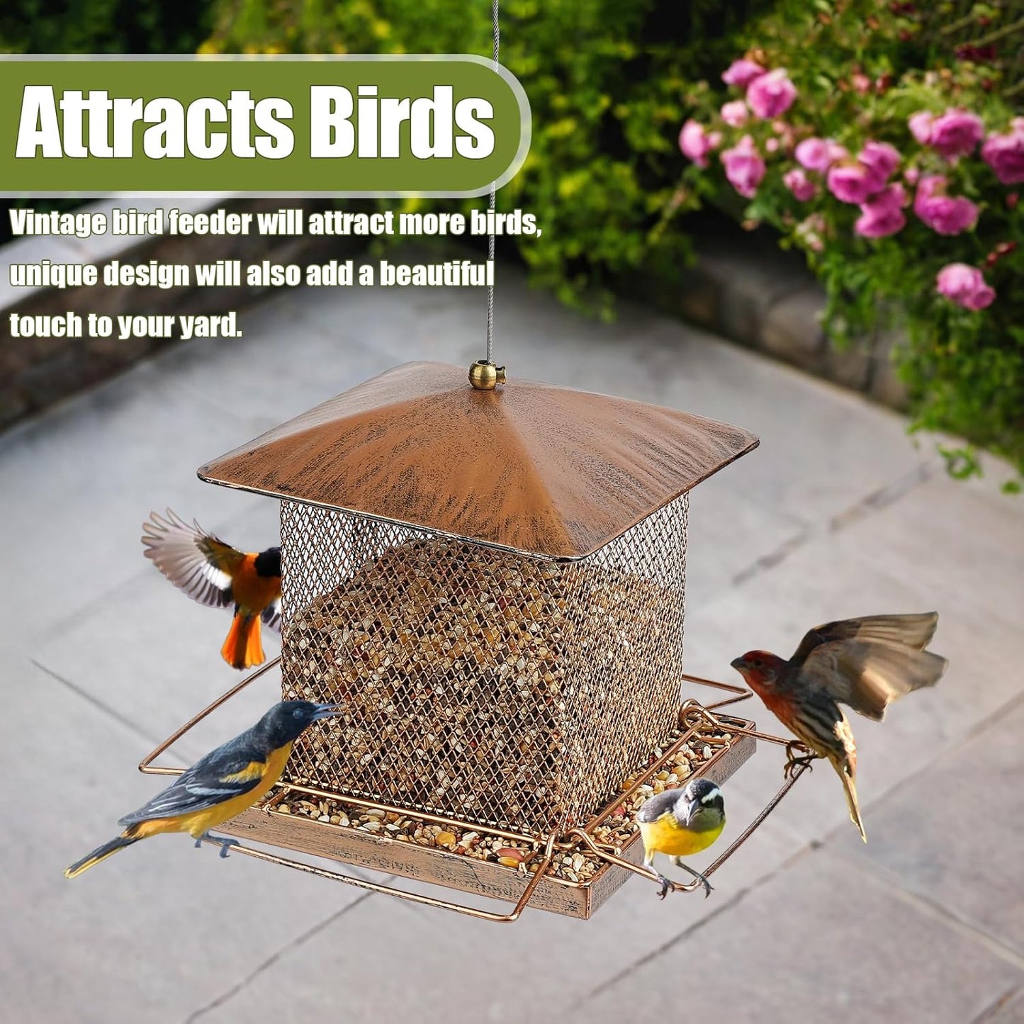 Bird Feeder, Heavy Duty Metal Bird Feeders for Outdoor Hanging, Wild Birdfeeder with Buckle for Garden Yard Outside Backyard, 3.5LB Large Capacity