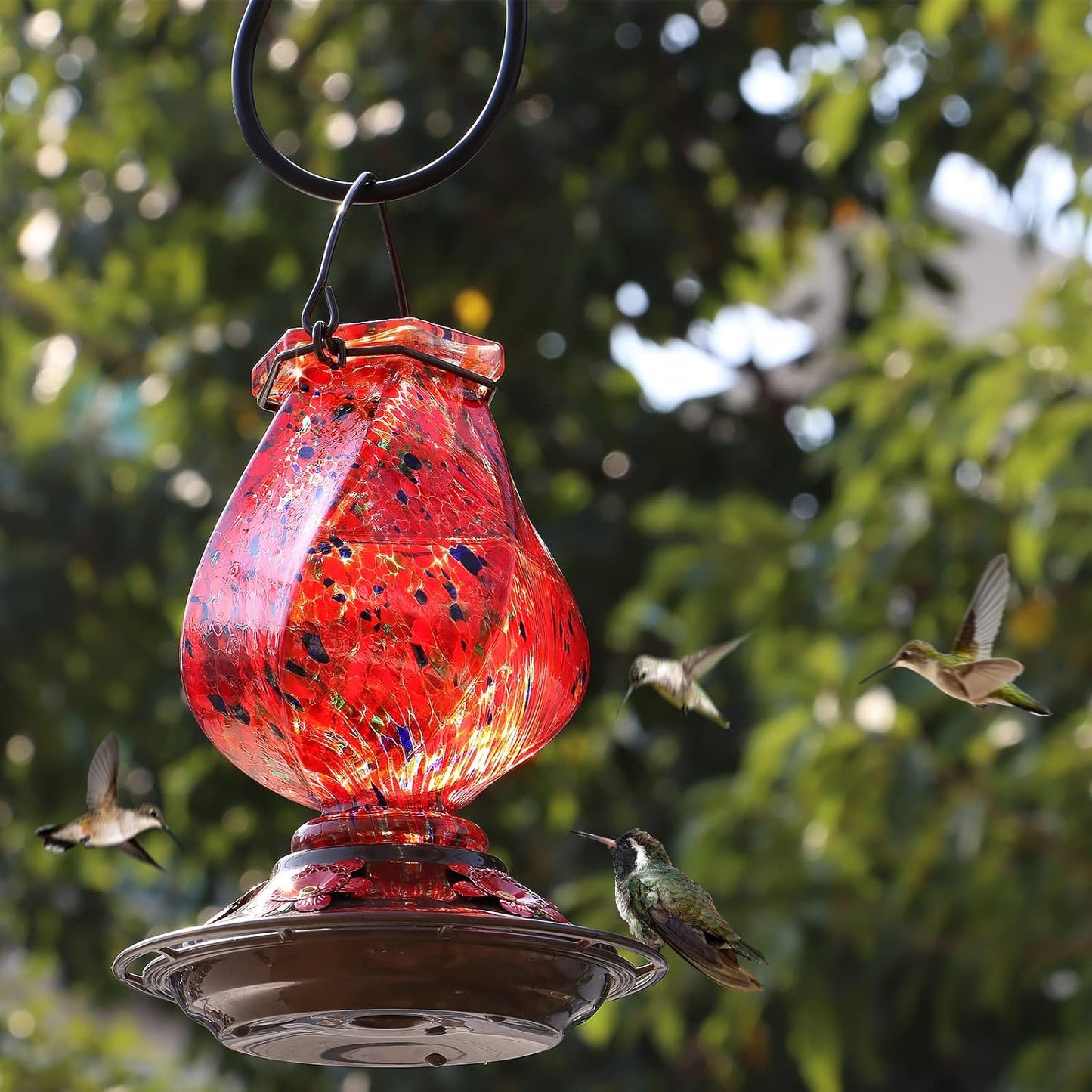BOLITE Hummingbird Feeder, Hand Blown Glass Hummingbird Feeders for Ou