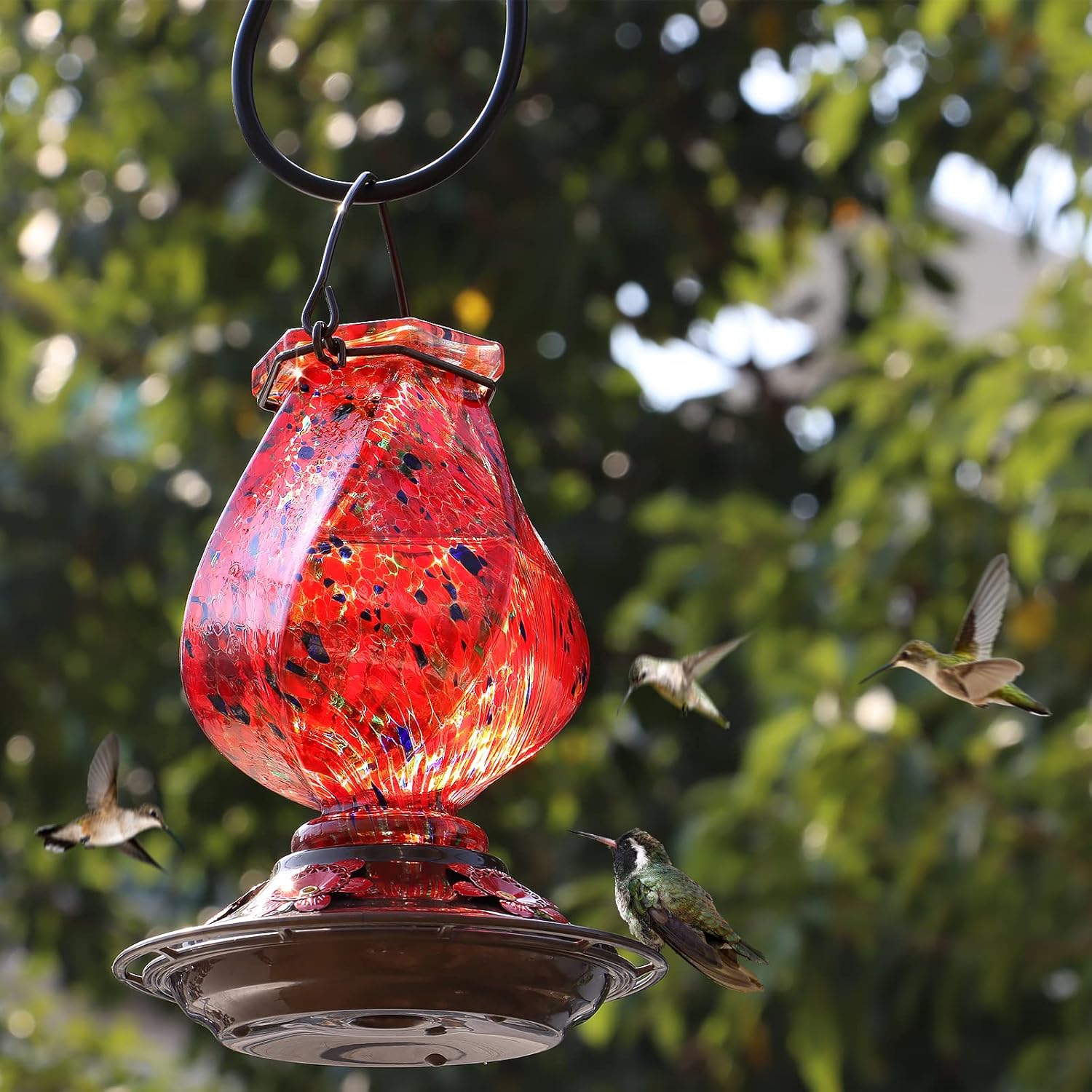 BOLITE Hummingbird Feeder, Hand Blown Glass Hummingbird Feeders for Ou
