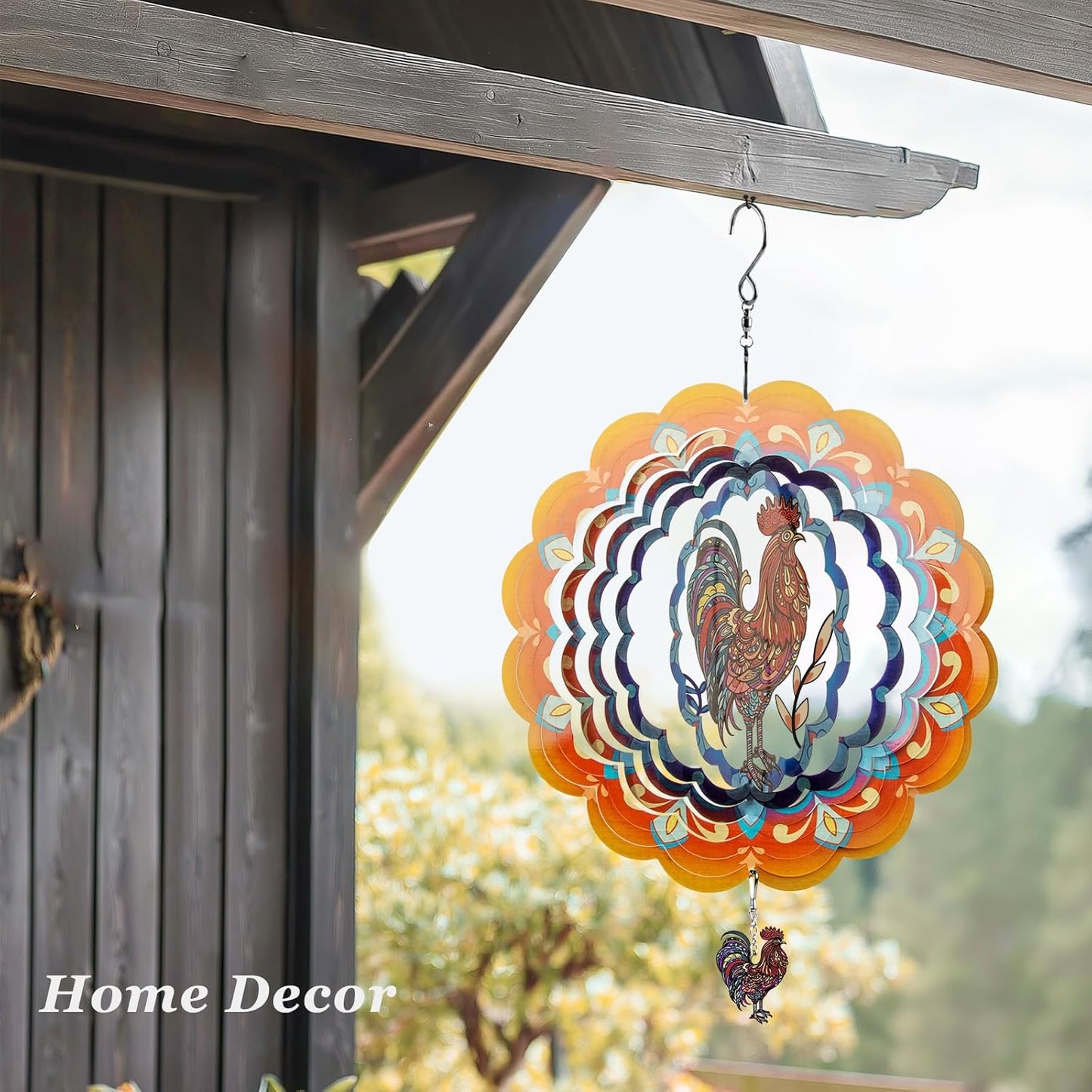 N&T NIETING Wind Spinner Outdoor Rooster Garden Decoration Worth Gifts for Women Mom Wife Grandma 3D Metal Wind Spinners Hanging Ornament for Home Garden Indoor Outdoor, 12 Inch