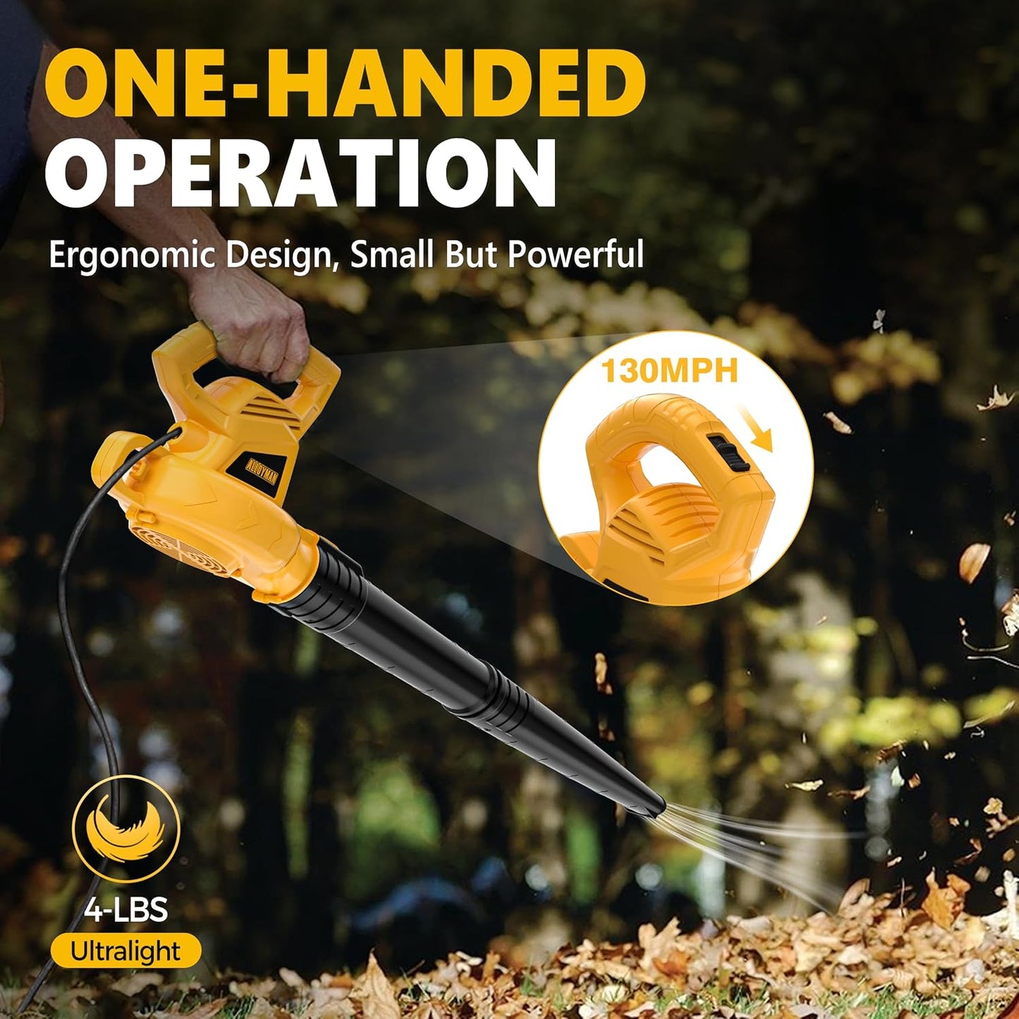 ALLOYMAN Electric Leaf Blower,7AMP Lawn Blower,130MPH Mini Leaf Blower