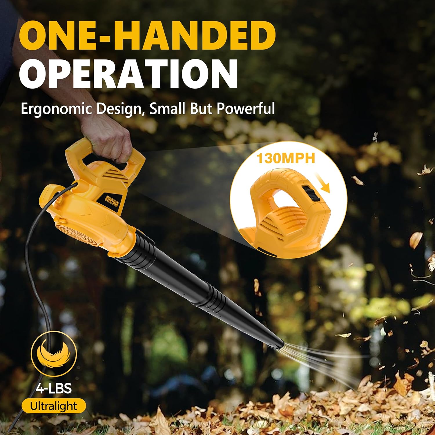 ALLOYMAN Electric Leaf Blower,7AMP Lawn Blower,130MPH Mini Leaf Blower