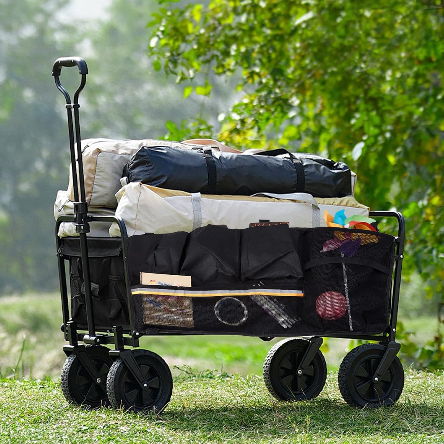 NICENEEDED Universal Collapsible Wagon Side Pocket, Large Capacity Beach Wagon Storage Attachment, Wide Compatibility Attachments for Garden Cart Sorting Storage