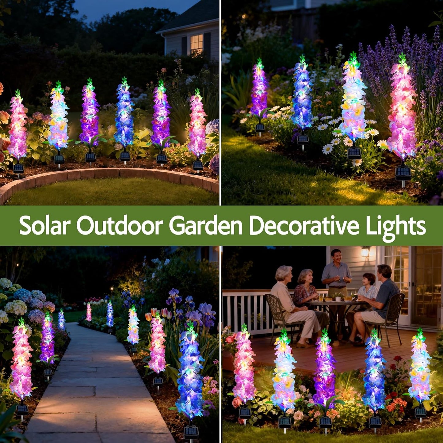 Solar Garden Lights, Solar Delphinium Flowers Lights 4 Pack 80 LEDs, W