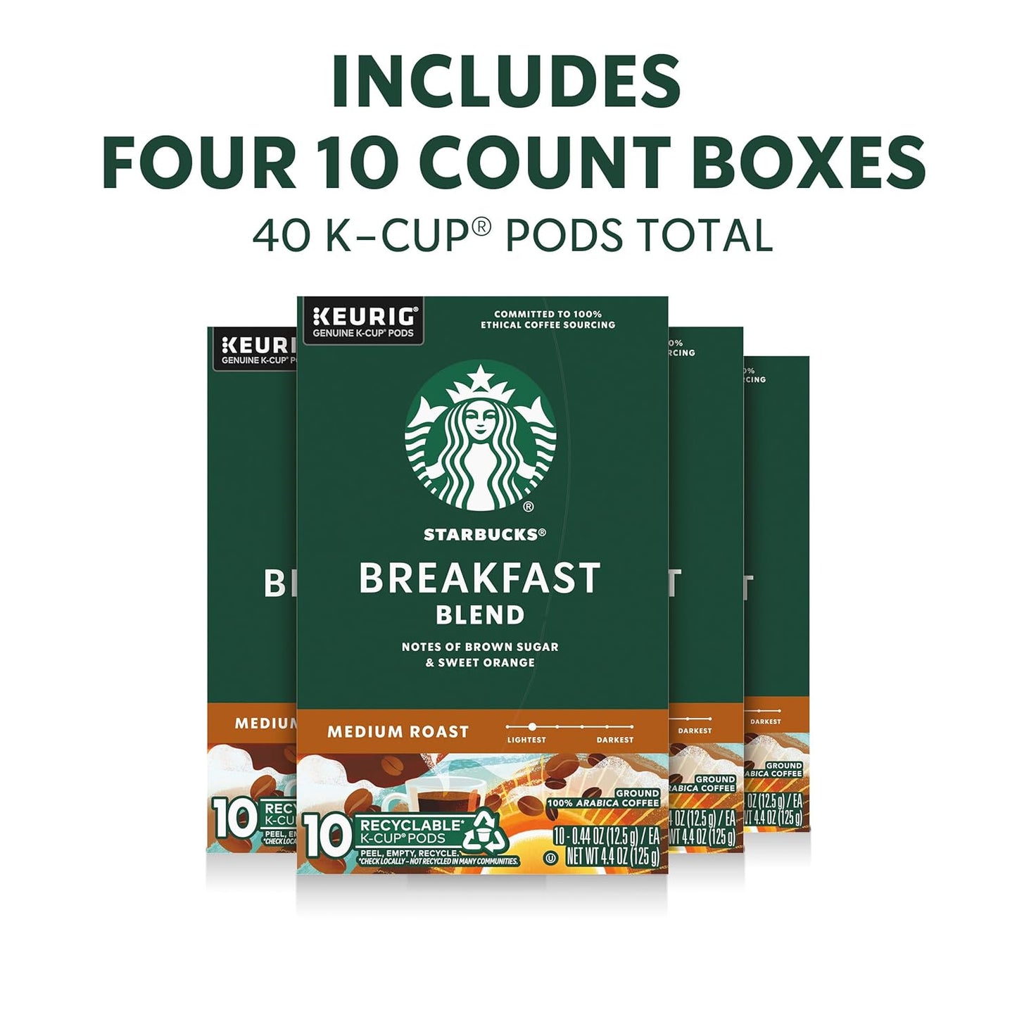 Starbucks K-Cup Coffee Pods, Medium Roast Hot or Iced Coffee, Breakfast Blend, 40 Keurig Pods