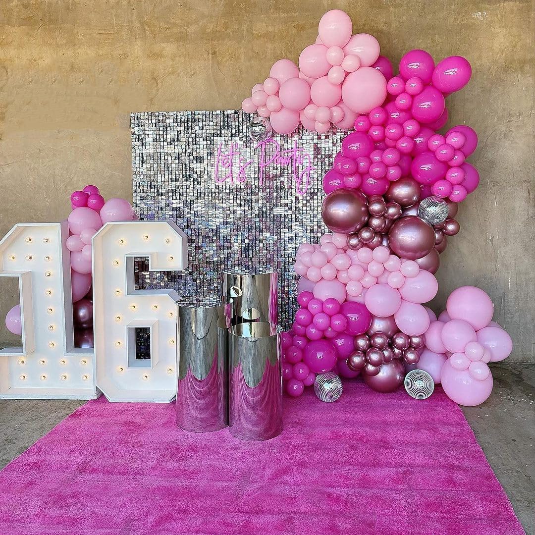 Pink Balloons Metallic Pink Balloon, 50Pcs 12Inch Hot Pink Chrome Pink Latex Balloons Light Pink Balloon and Dark Magenta Pink Balloons for Birthday,Baby Shower,Princess Theme Party Decorations