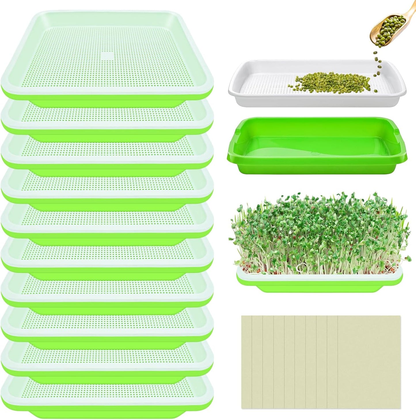 Legigo 10 Pack Green Seed Sprouter Trays- Soil-Free Cultivation Germin